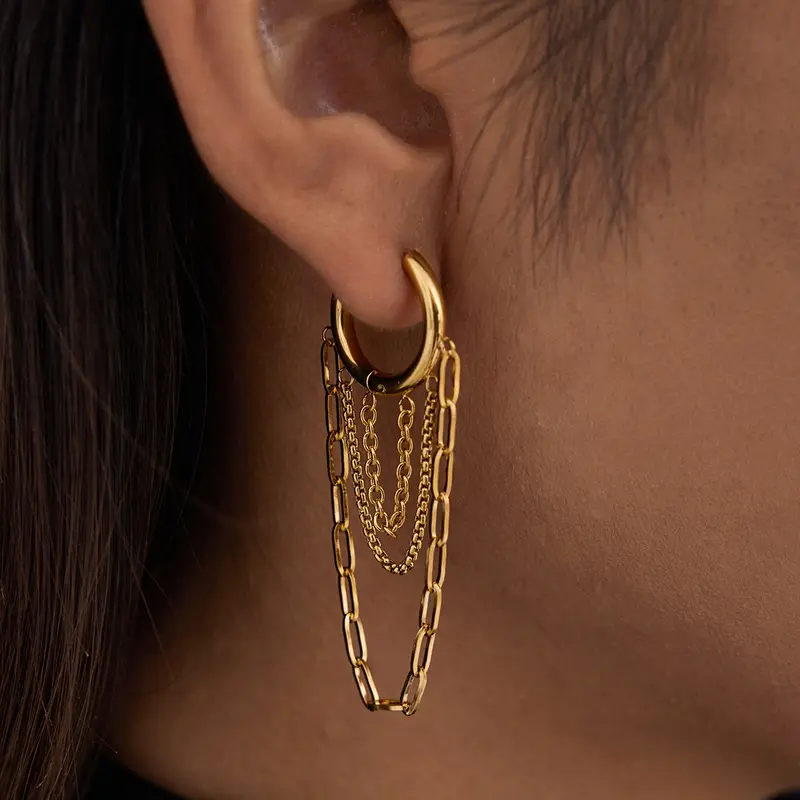 Ladies Earrings Chain Tassel Pendant Stainless Steel 18k Gold Plated Waterproof And Anti Allergy Jewelry Simple Relaxed And Fashionable Jewelry Earrings Dangle Statement Drop Chain Earrings Perfect Gift For Women