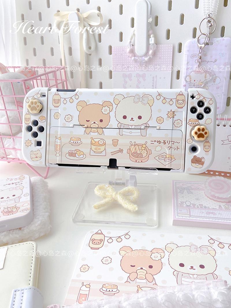 Ins Style Original Switch Protective Cover Cute Bear Oled Controller Cover Can Be Inserted Dock for Nintendo Switch Joy-Con