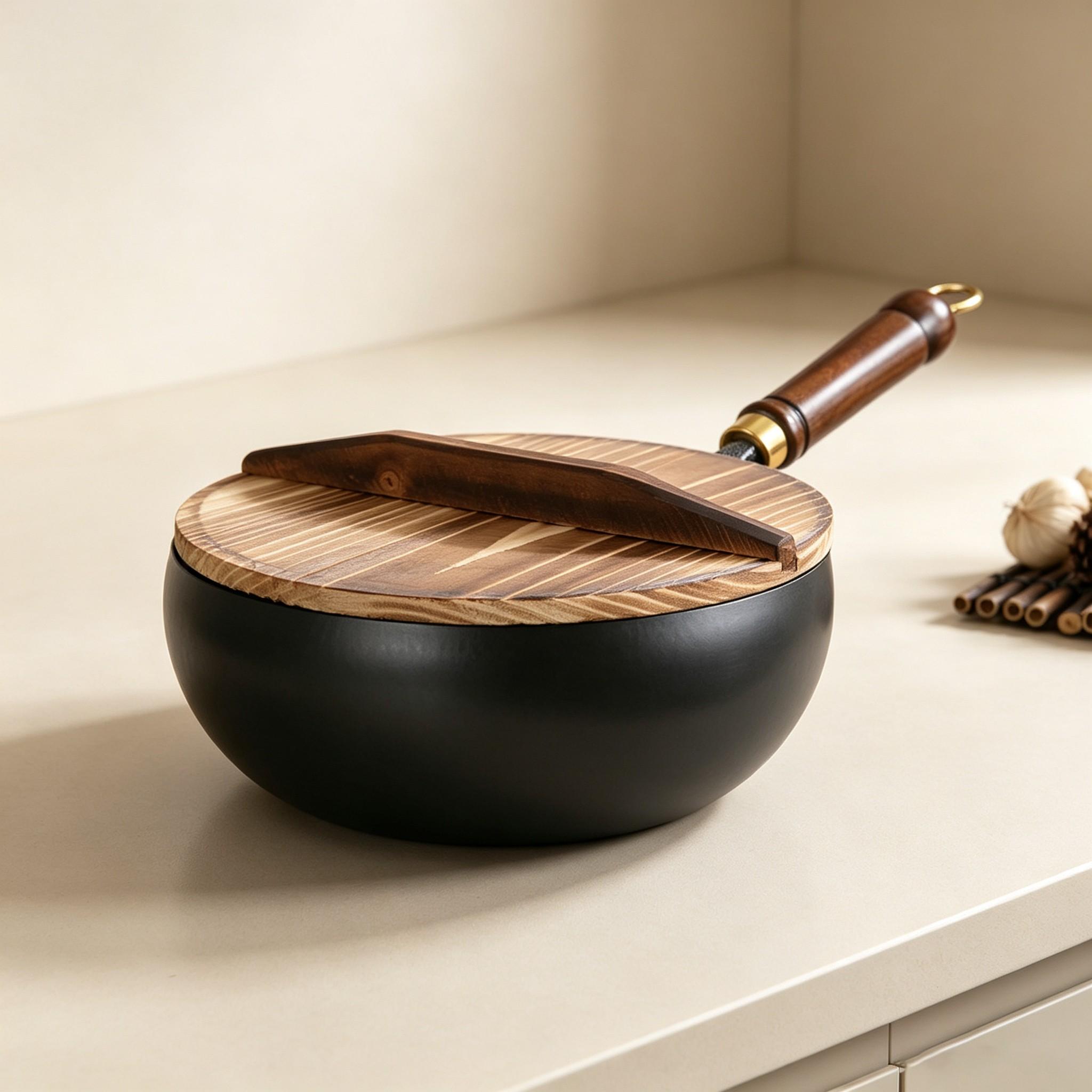 Handmade Zhangqiu Iron Wok 24cm, Traditional Design Big Belly Non-Stick Chinese Wok, Ideal for Stir-Fry & Stew, Durable Cooking Tool