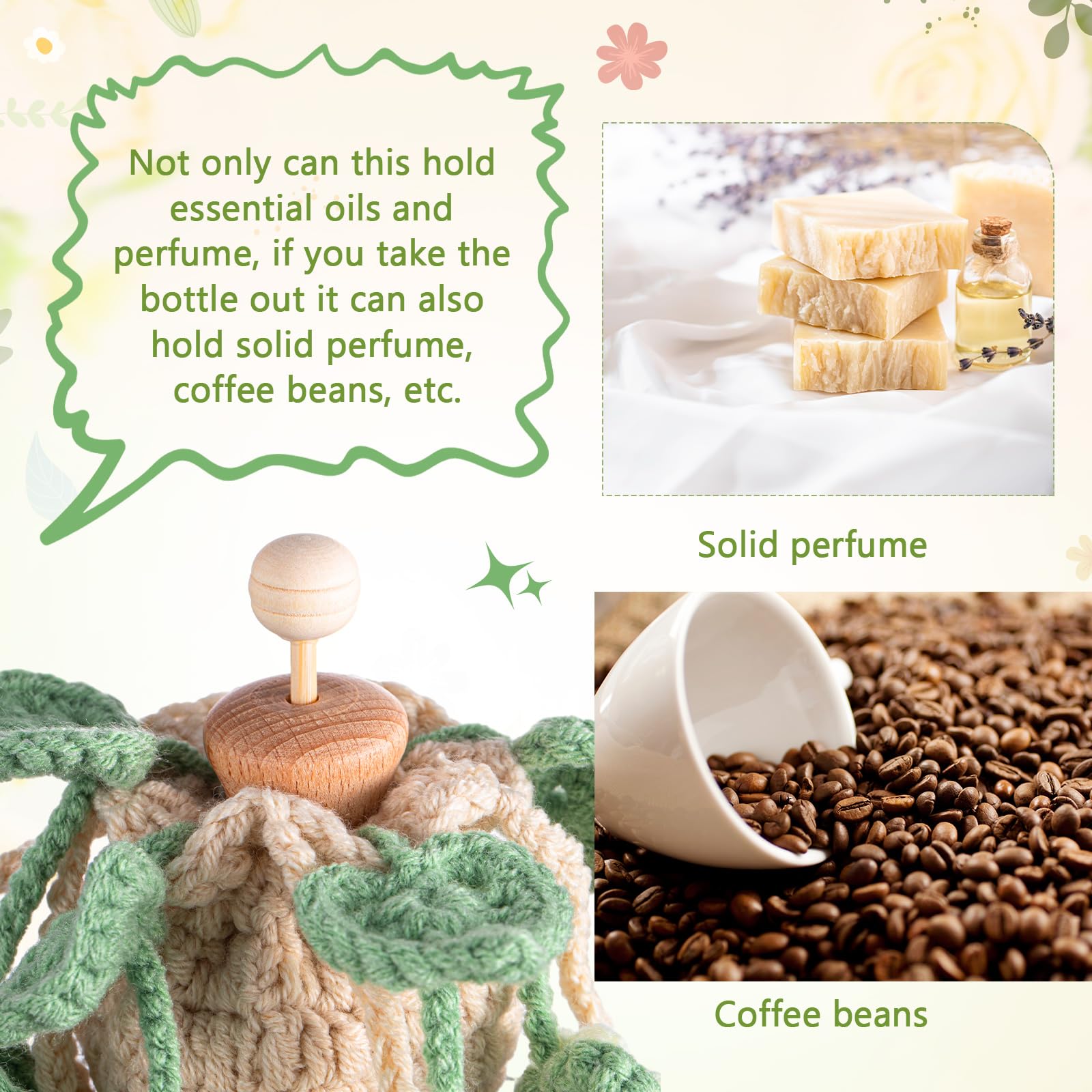 Cute Crochet Plant Design Car Hanging Crochet Car Air Freshener 12ml Empty Refillable Car Diffuser Bottle with Cute Potted Plants  Accessories Essential Oil Diffuser for Girlfriend family Gift Car Decor Decoration  Springtok