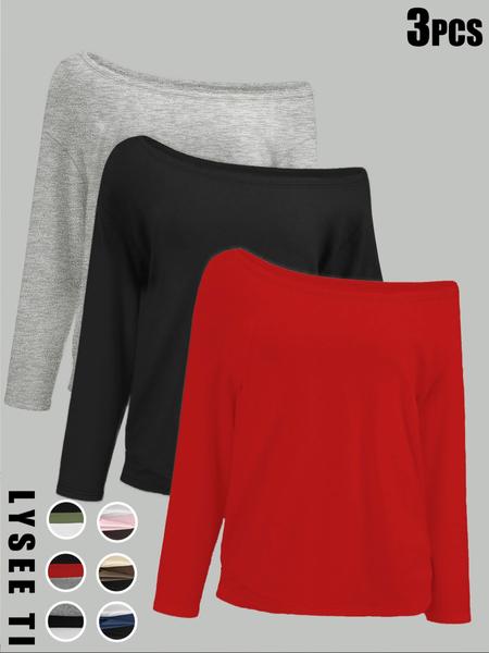 26 Valentine's Day 3pcs women's casual simple pullover, women's black, white, gray, multi-color three piece set, long sleeved top