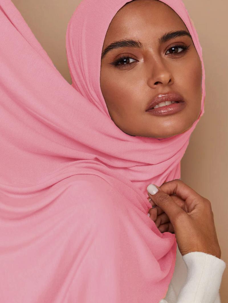 Women's Dopamine Fashion Color Palette Headscarf Turban Hijab, Soft Jersey Material, Elastic Design, Suitable for All Occasions, Plain Pattern