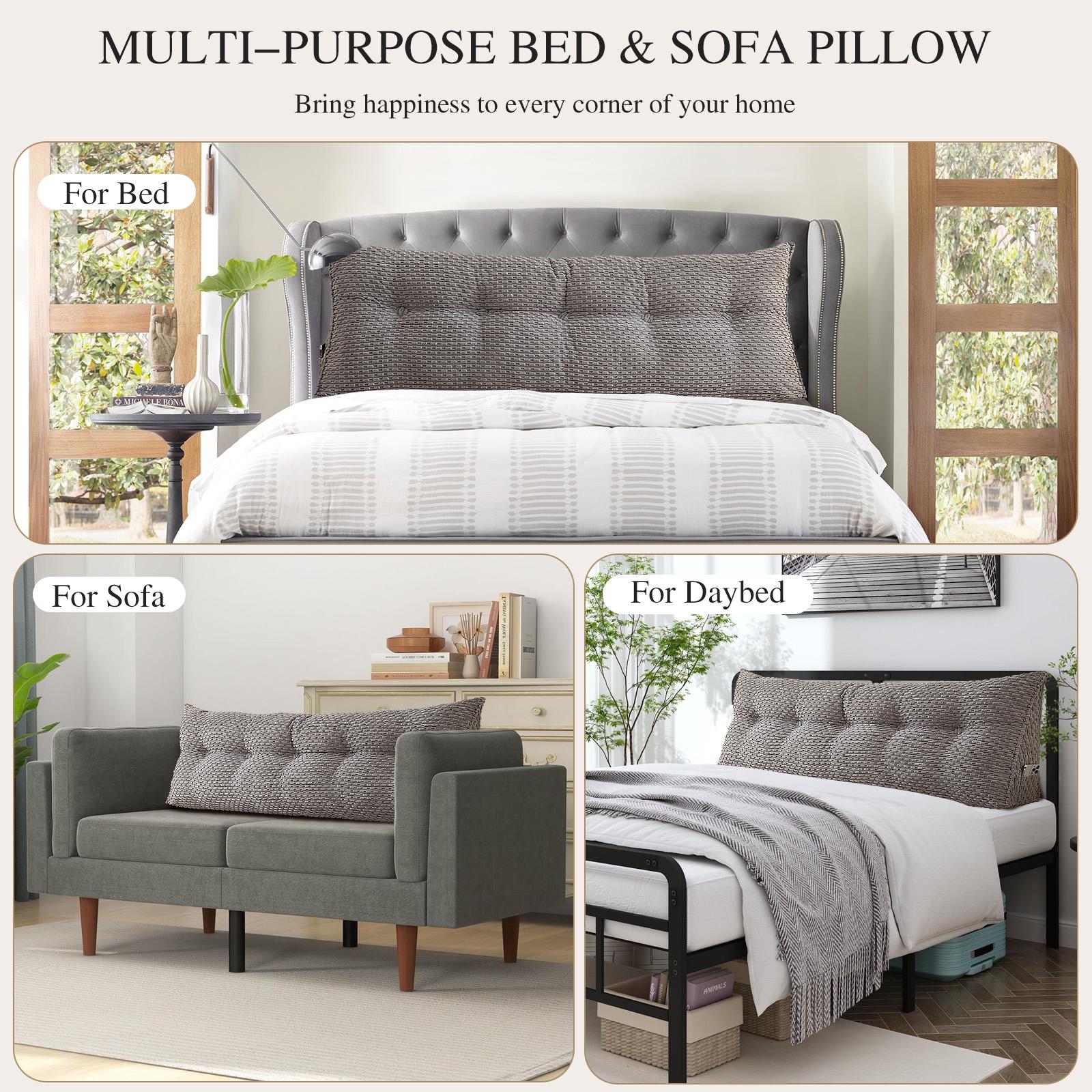 Velvet Headboard Wedge Pillow Sofa Bed Back Support Cushion Reading Bolster Pad with Small Side Pockets