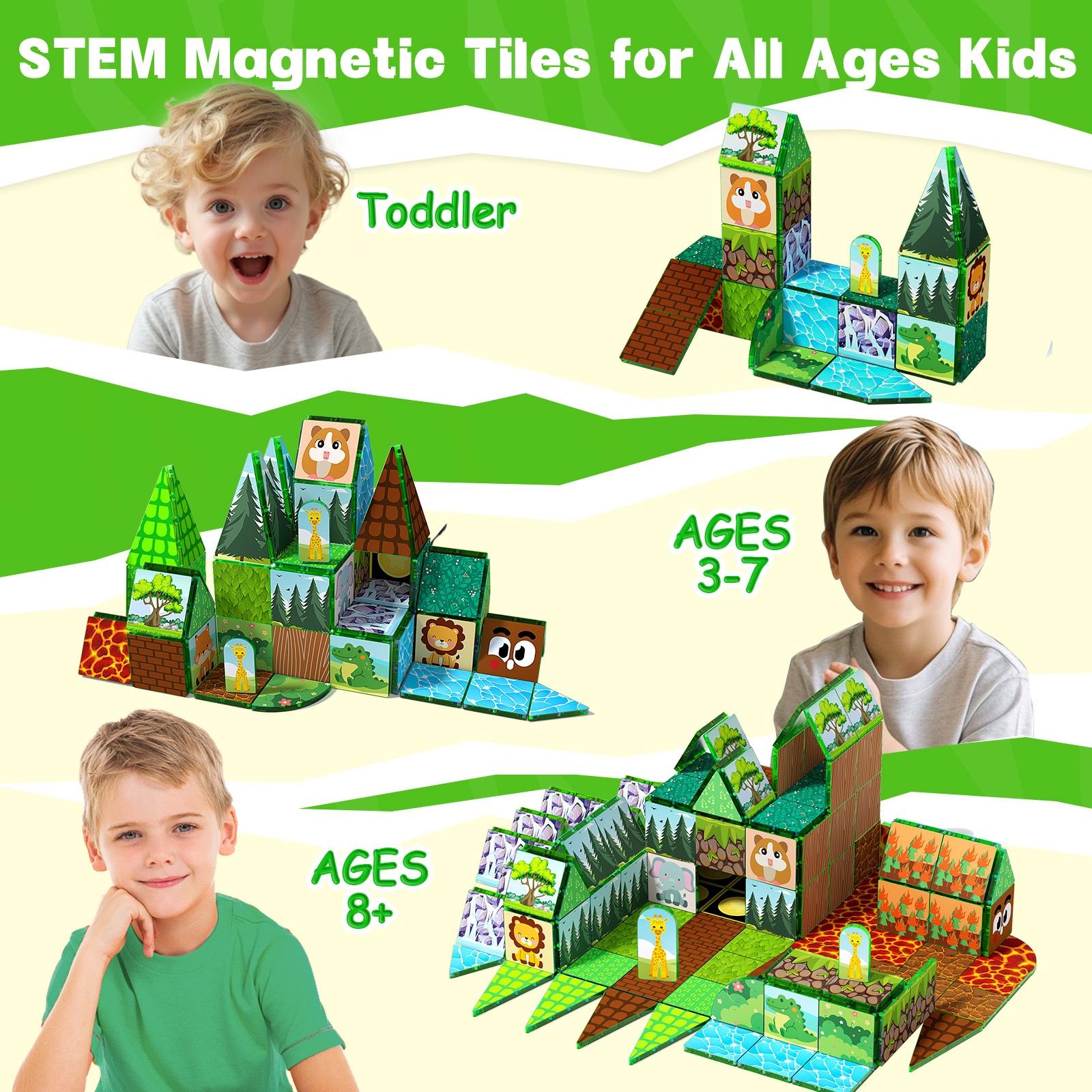 52pcs/48pcs Magnetic Tiles, Colorful Building Blocks, Stem Educational Toy, Creative Puzzle Board, Ages 3-8, Birthday Gift for Kids