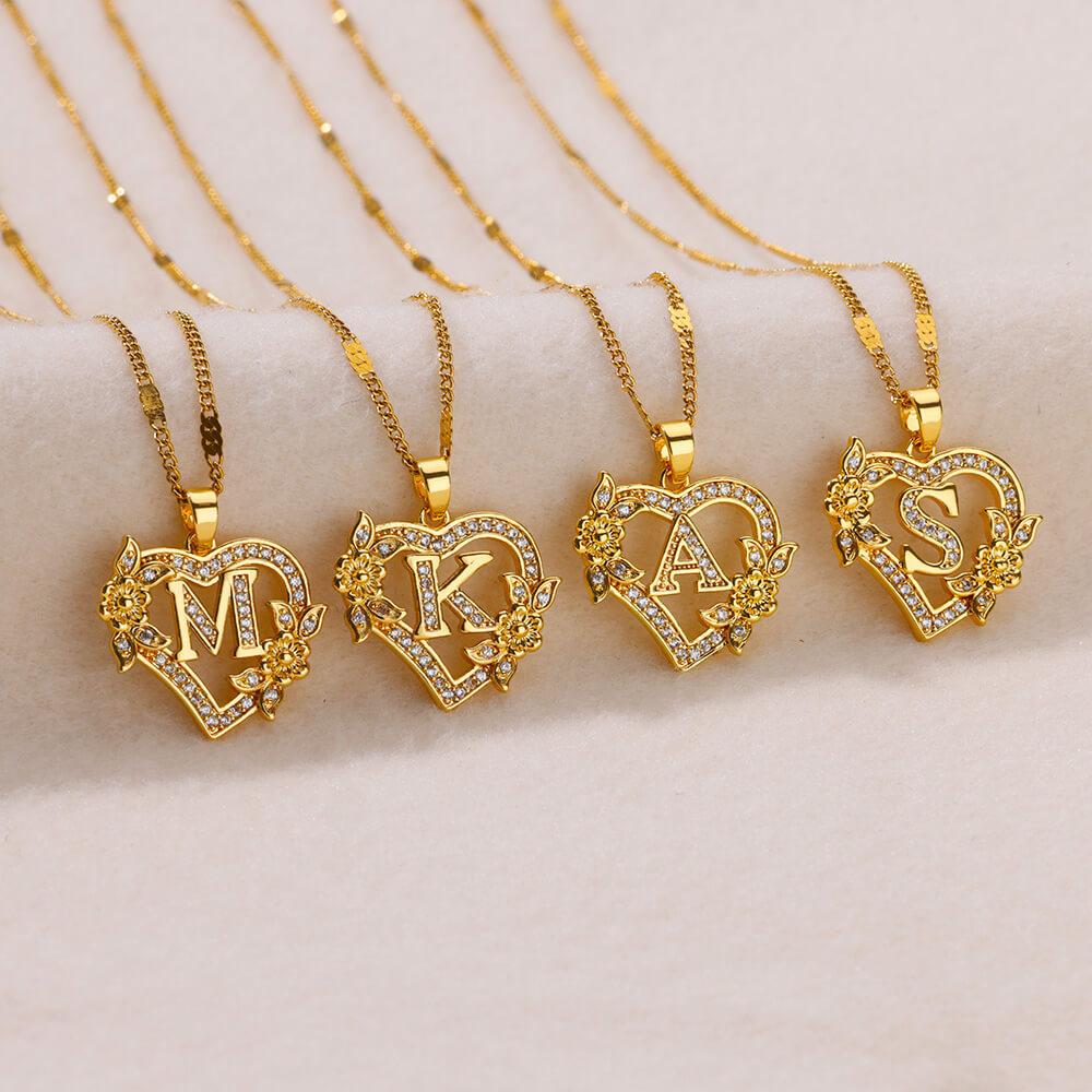 New Fashion Letter Detail Heart Shaped Pendant Necklace, Love Necklace for Women for Summer, Rhinestone & Flower Decor Stainless Steel Matching Necklace Jewelry, Girl's Temperament Cloths Accessory for Daily Wear