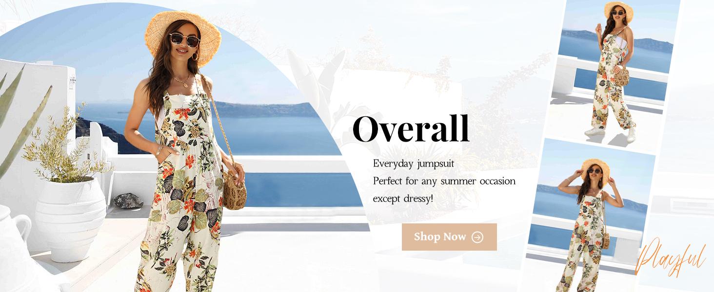 Yeokou Women's Patchwork Dual Pocket Jumpsuit Loose Floral Print Bohemian Wide Leg Bib Overall