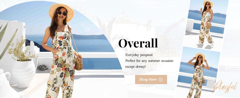 Yeokou Women's Patchwork Dual Pocket Jumpsuit Loose Floral Print Bohemian Wide Leg Bib Overall