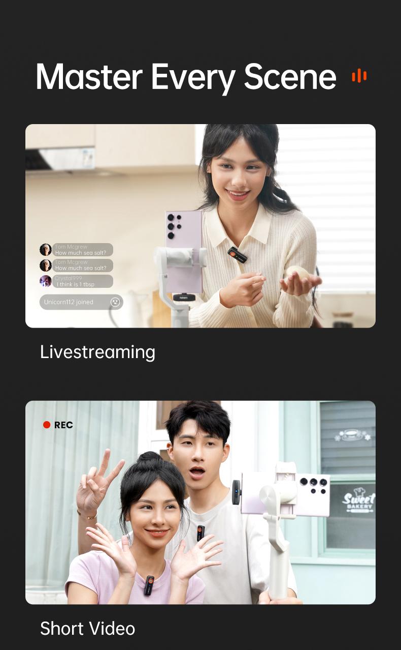 hohem MIC-01 Wireless Lavalier Microphone, DSP Noise Cancellation, 20-Hours Battery, Wireless Mircophone for Android, PC, Camera, Interview, Vlogs (2 TX + 1 RX + Charging Case),Perfect with hohem iSteady M6/ MT2/ Mobile+/Android/ Iphone 17 series