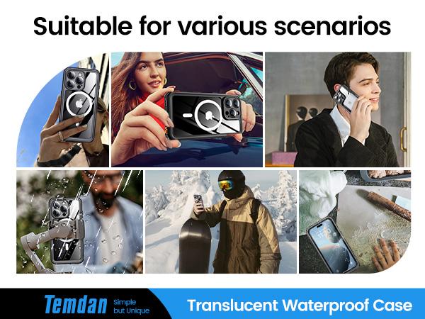 [3-in-1] Temdan Phone Case|Built in Screen Protector|Camera Lens Protector for iPhone 17/16/15/14 Pro Max/Pro/Plus/Air Case Waterproof, Shockproof, Magnetic Charging,Swimming, Snorkeling, Hiking, Riding, Boating, SummerBeach