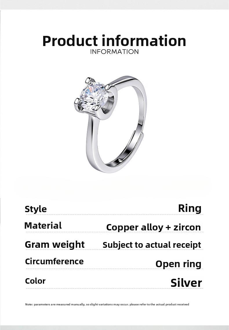 TikTok influencer cross-border Korean-style simple four-prong hollow zircon fashion imitation moissanite sparkling diamond open ring for women