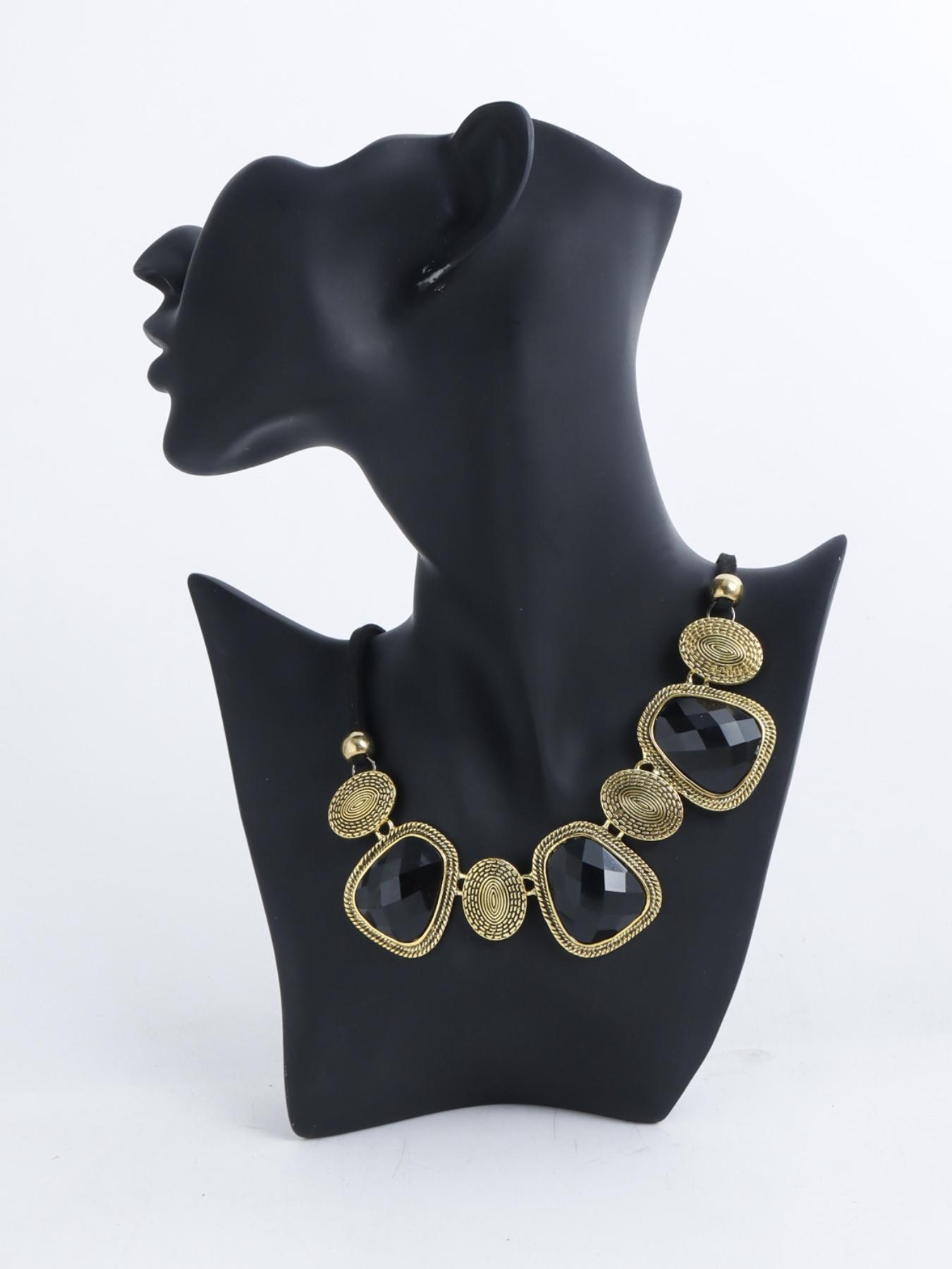 Vintage Tribal Style Gold Geometric Gemstone Necklace for Women, Unique Design High-End Collar Chain, Fashion Jewelry Accessory