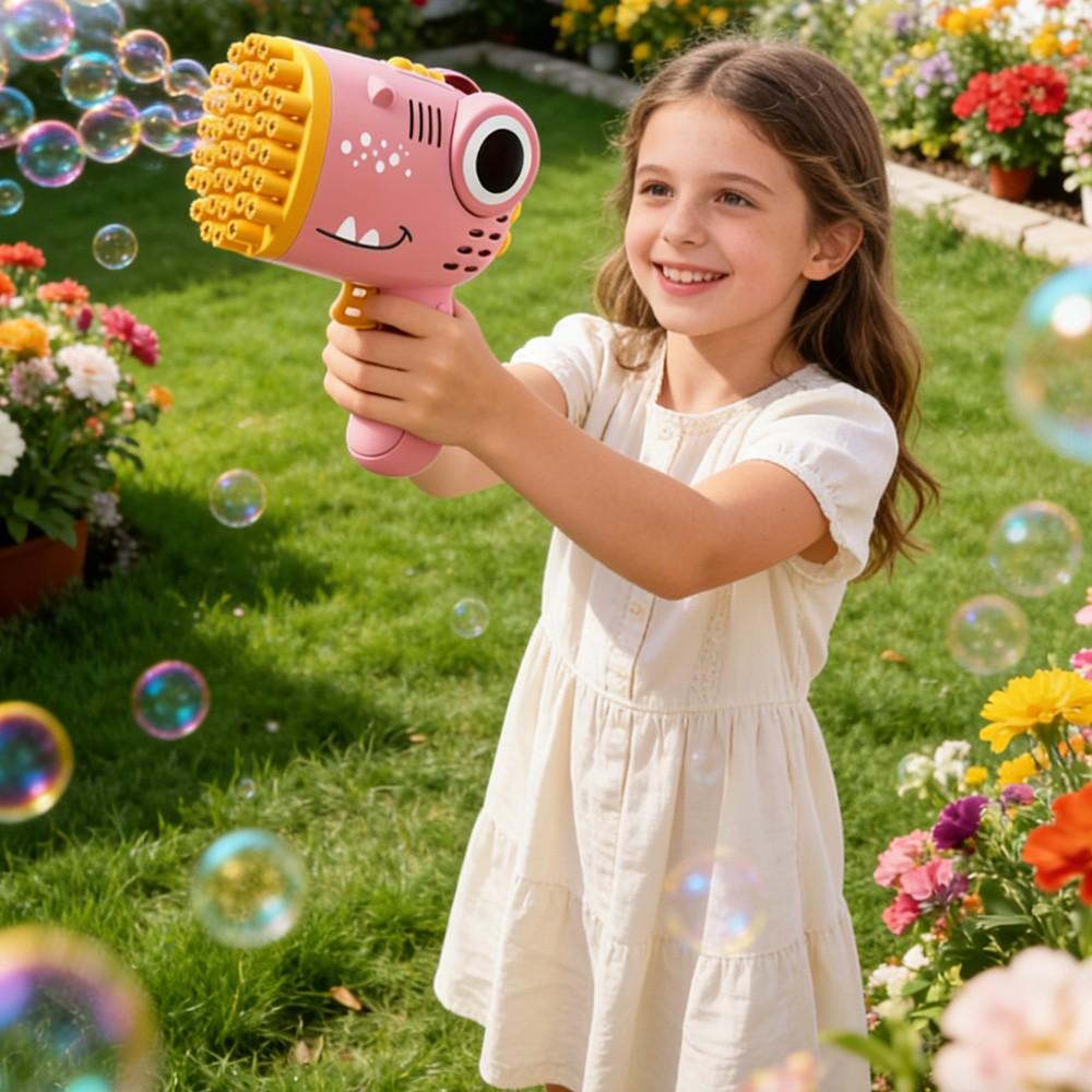 Handheld Outdoor Wedding Party Bubble Machine, 40-Hole Dinosaur Bubble Blower, Includes 50ML Bubble Solution, No 4AA Batteries Included