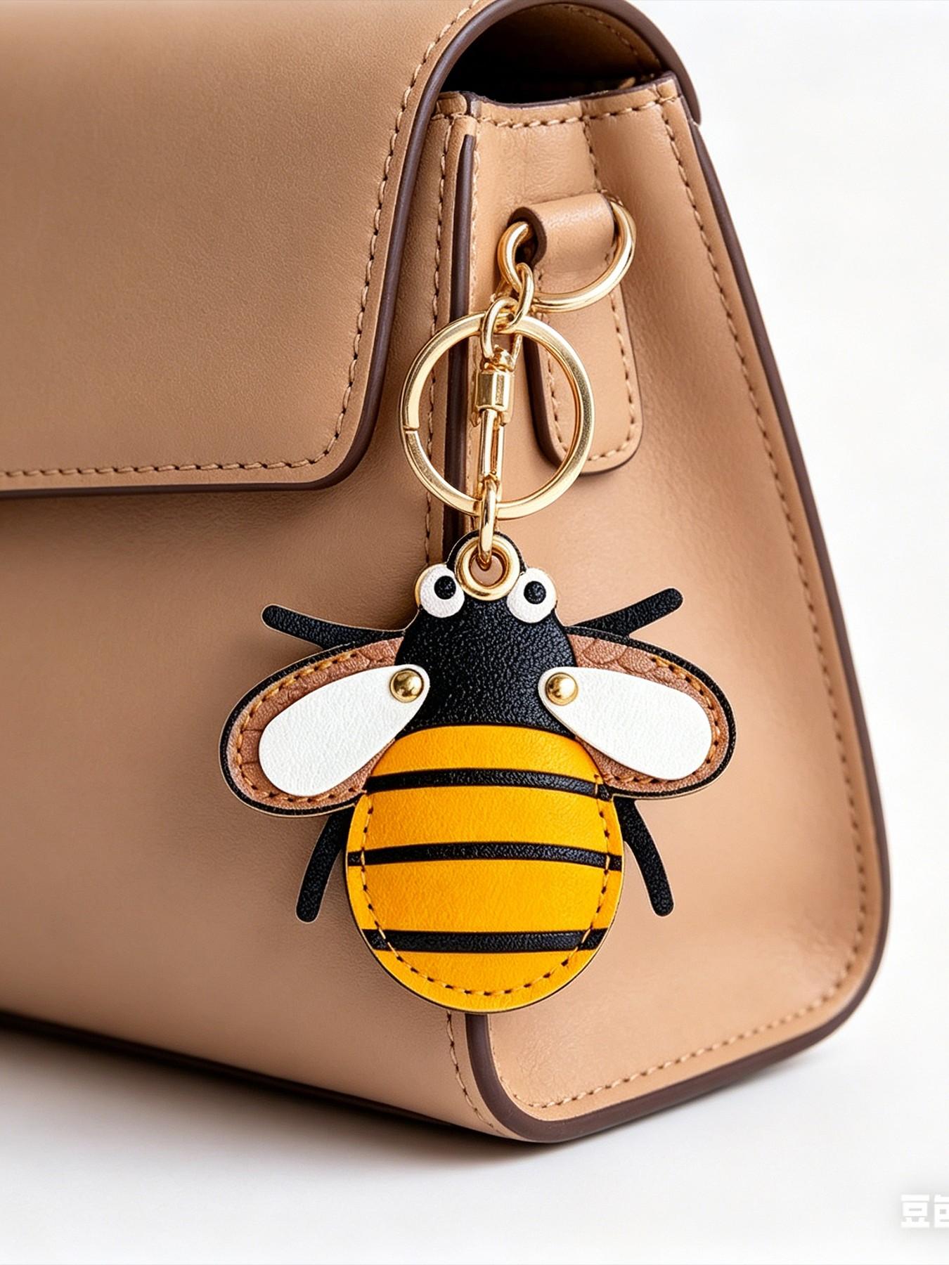 Creative PU Leather Cute Bee Keychain, Insect Backpack Charm, Women's Accessory, Holiday Gift, All Seasons Fashion Item
