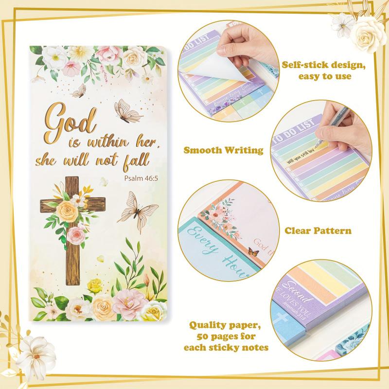 Floral Jesus Notepad Set - Task List Sticky Notes, Adhesive Stickers, Bible Study Notes, Scripture Writing Memo, New Year and Easter Gifts, Back-to-School Essentials