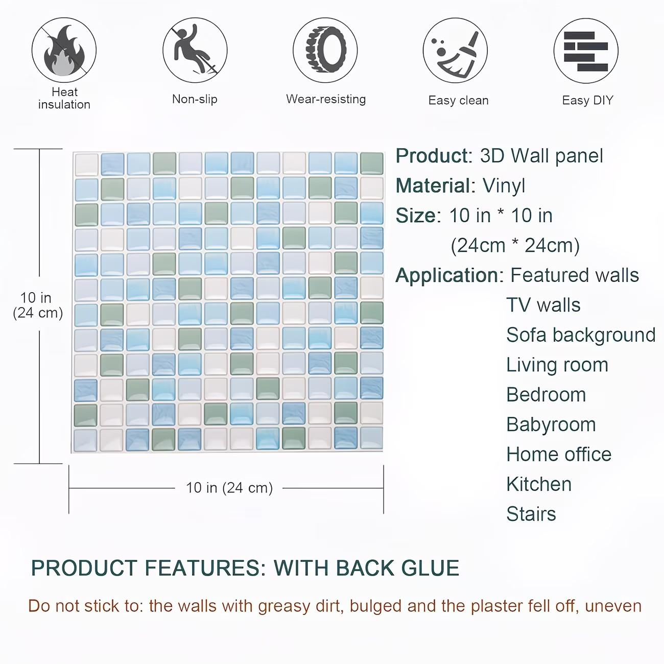 Crystal Resin 3D Mosaic Tiles Self-Adhesive Wall Stickers, Heat-Resistant Peel-And-Stick Wallpaper for Living Room Kitchen Bathroom Home Decor