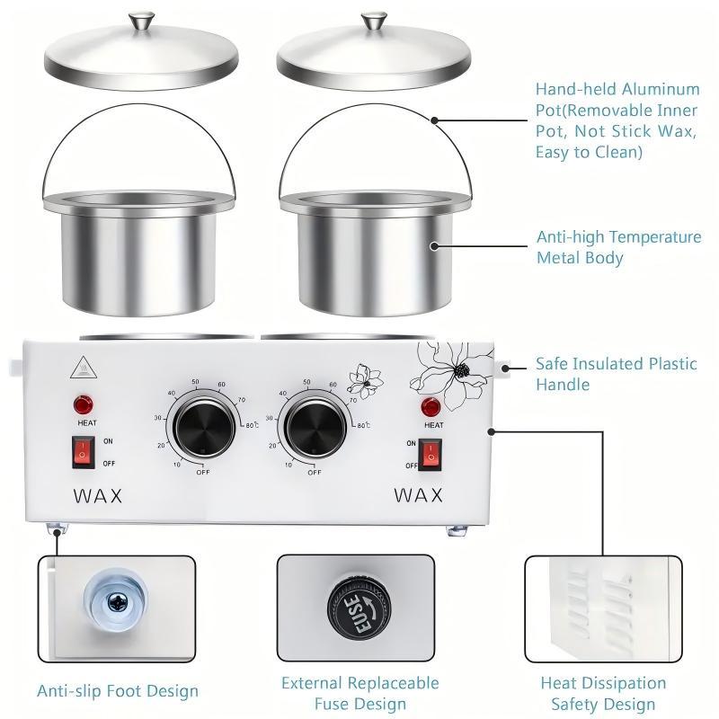 Professional Electric Wax Heater Machine with Adjustable Temperature 0-80°C Dual Pots Fast Overheat Protection for Home Salon Use Hair Removal Waxing Machine for Women Men Compatible with All Wax Types Sleek Design