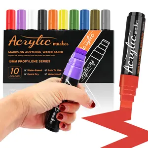 Acrylic Paint Markers, 10 Colors Jumbo Colored Markers, 15mm Jumbo Felt Tip, Waterproof and Permanent Ink Paint Pens for Rock Painting, Stone, Ceramic, Glass, Wood, Canvas, Outdoor Paintings,Signs