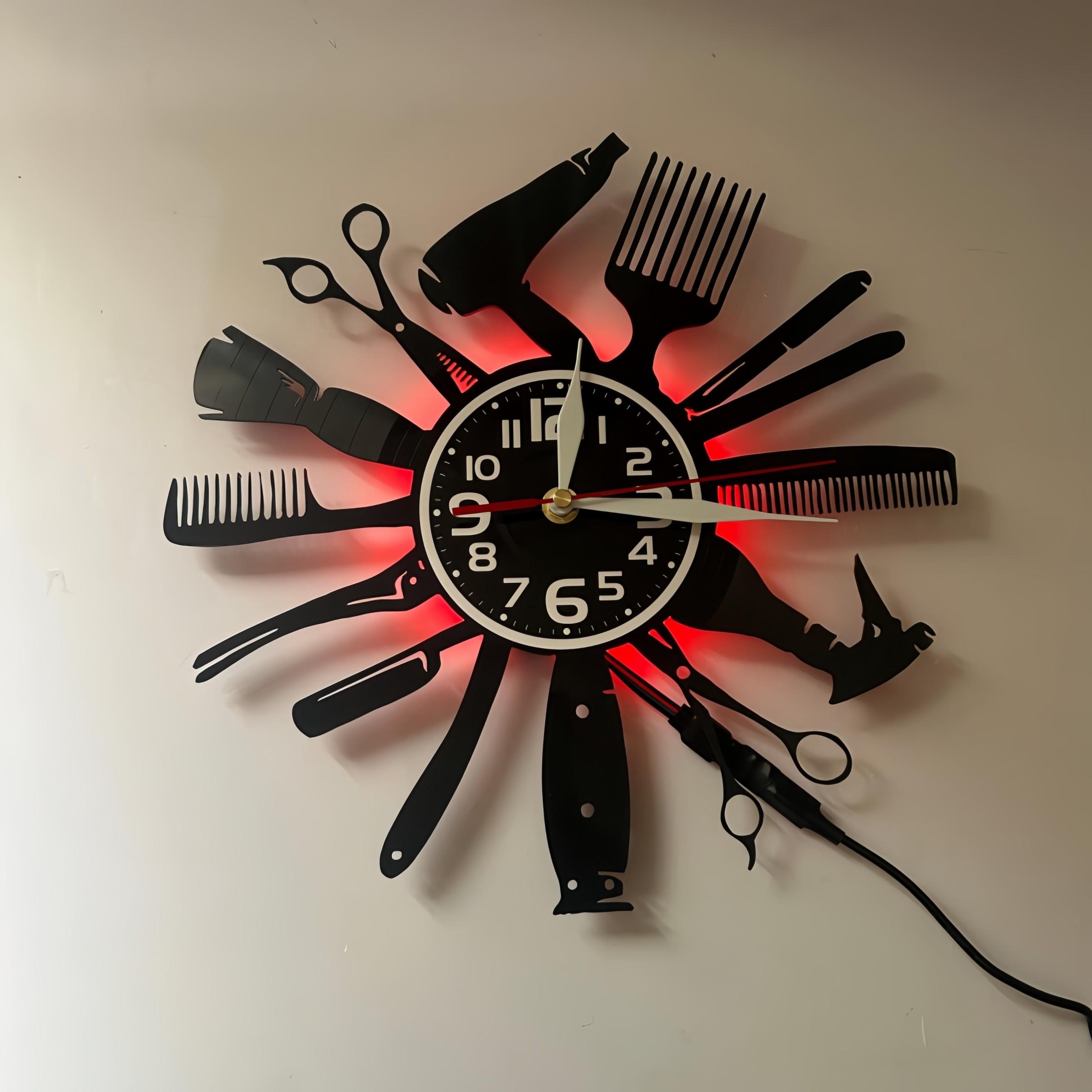 Scissors Comb Shape LED Clock, Numbers & Hands, Clear Easy-Read Design, Ideal for Hair Salons & Styling Studios, Home Decor