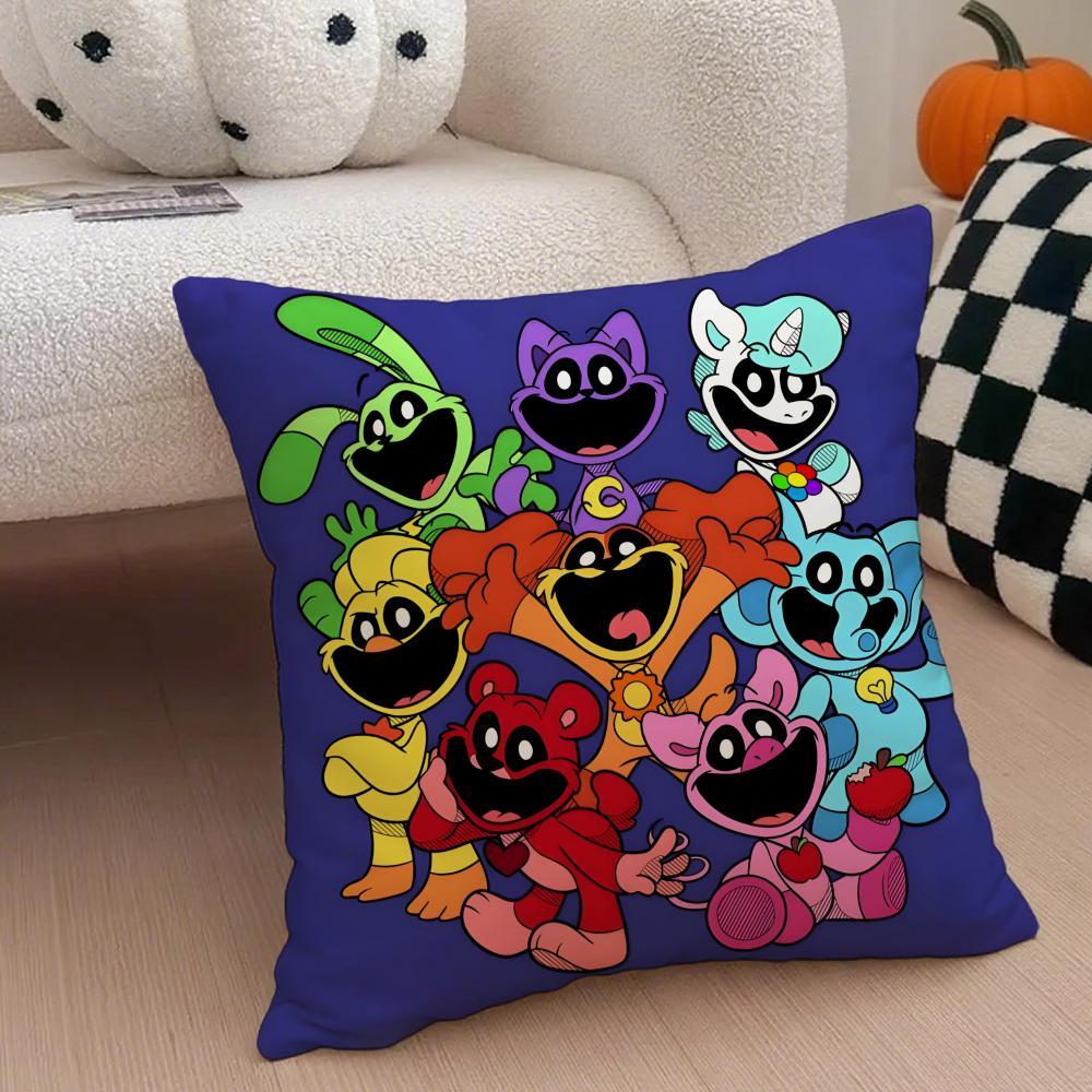 Hot Classic Horror Eerie American Video Game P-Poppy Playtime Pillow Case Anti-dustmite Pillowcase  Sofa Cushion Cover with Invisible Zipper Silky Short Plush Polyester Microfiber Fabric White Available in Standard Queen King Sizes for Home Bed Use