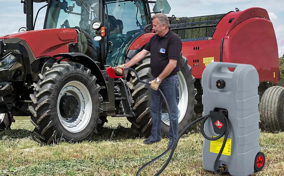 GARVEE15 Gallon Portable Fuel Caddy with 10-ft Hose, Siphon Pump, and 7.5 L/min Manual Nozzle, Available in Gray, Red, and Yellow for Efficient Fuel Transfer and Storage.