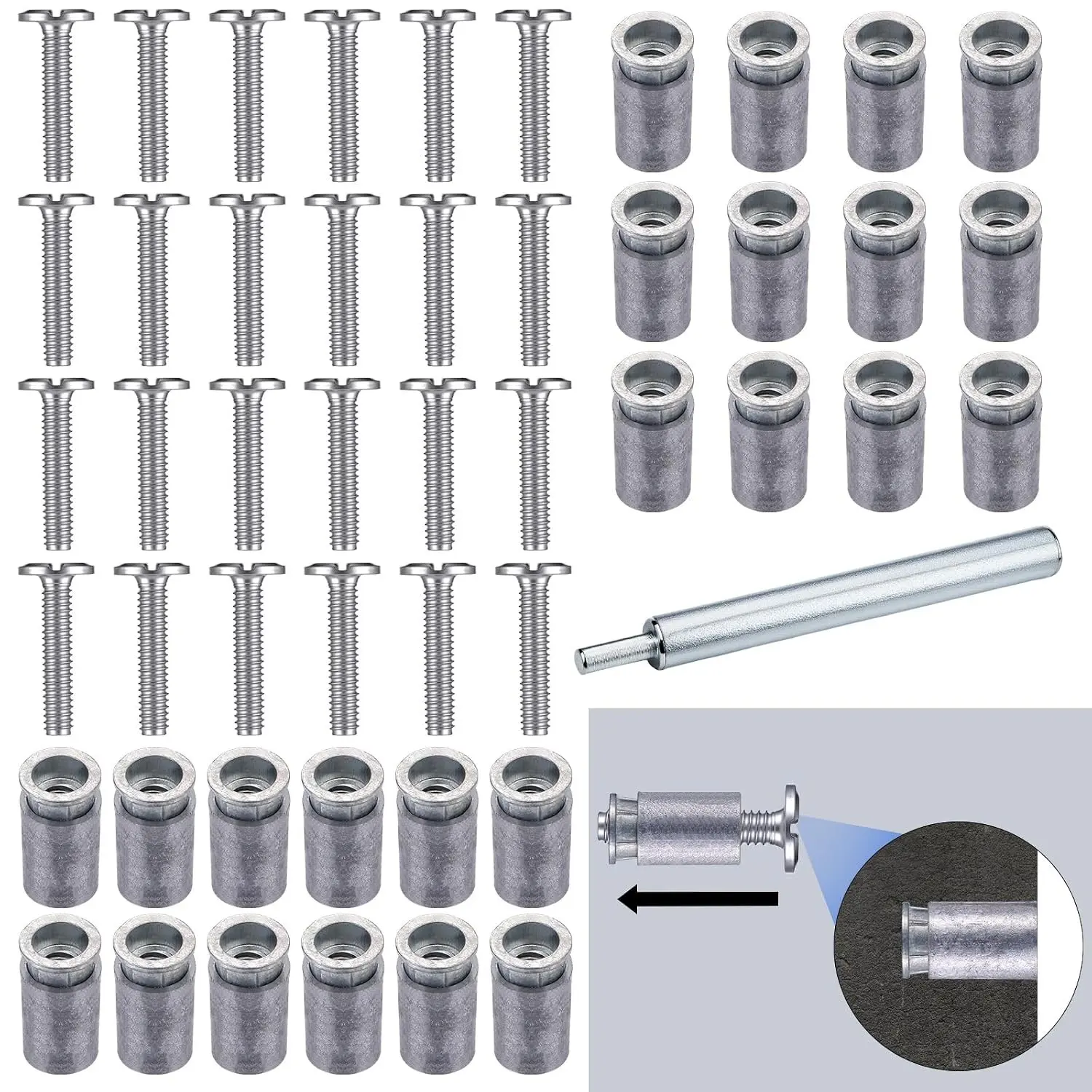 49 Piece Hurricane Shutter Hardware Kit - 18-8 Stainless Steel Sidewalk Bolt Combo with Masonry Anchors & Set Tool for Masonry Walls (1/4-20 x 1-1/4 Inch)
