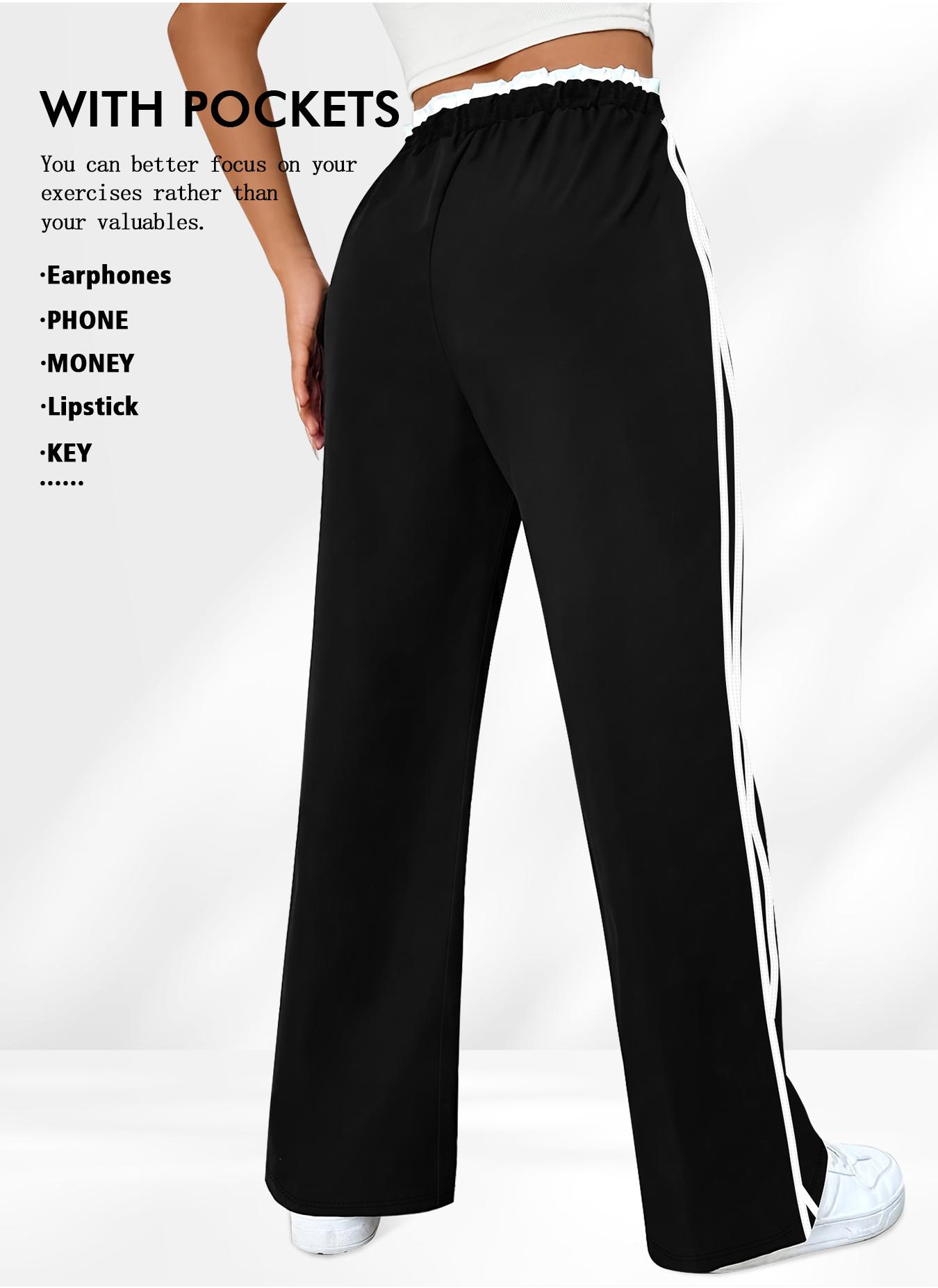Plus Size Women's Wide Leg Pants, Drawstring Waist Design, Lace Waist Detail, Pockets, Side Stripes, Suitable for Various Occasions, Wide Legged Pants