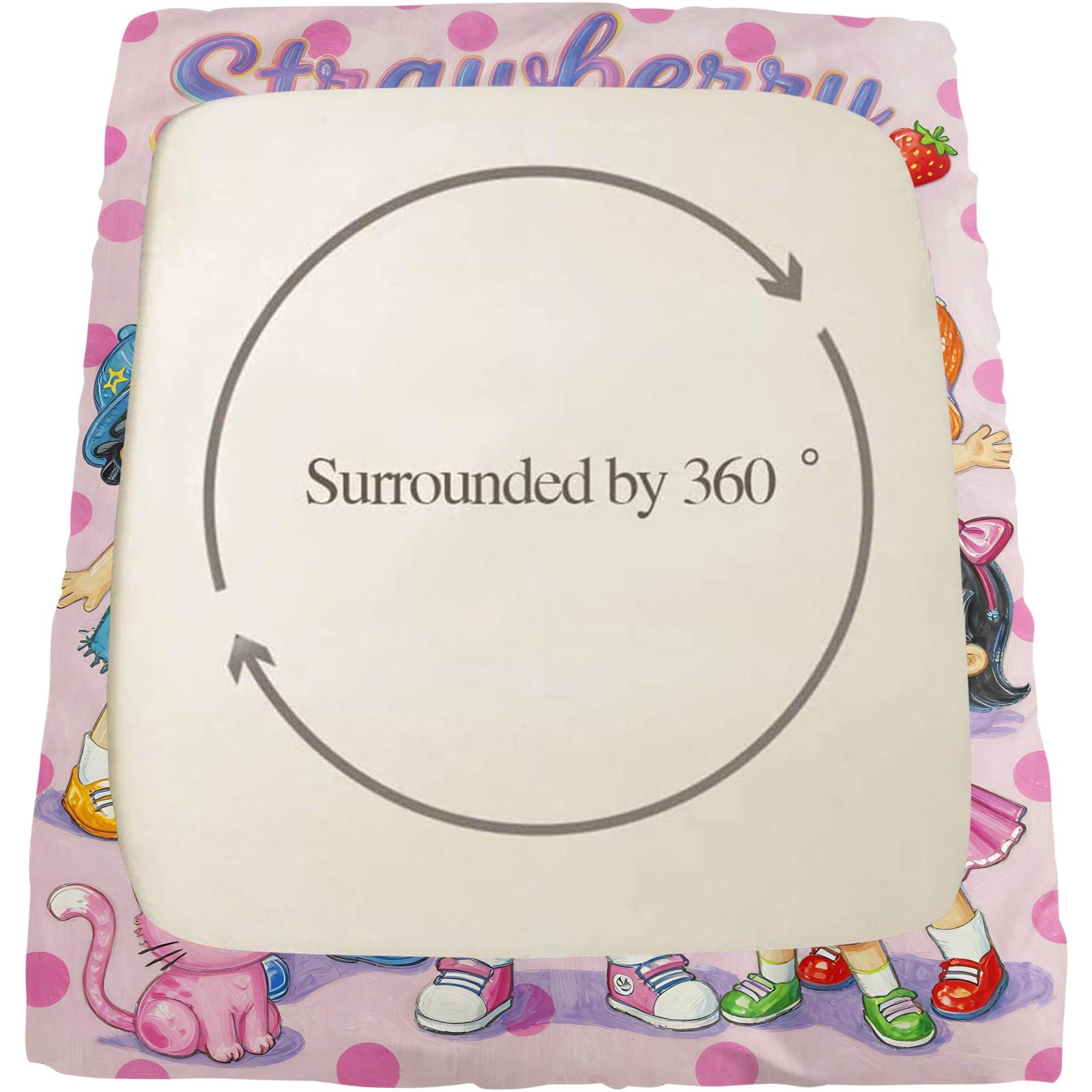 Strawberry Sweetheart Fitted Sheet Set and 2 Pillowcases No Core, Bright Colors, Watercolor Style Characters Collection, Soft Anti-Slip Wrinkle-Resistant, Fairy-Tale Girls Room, Kids Room Decor, Gift Idea