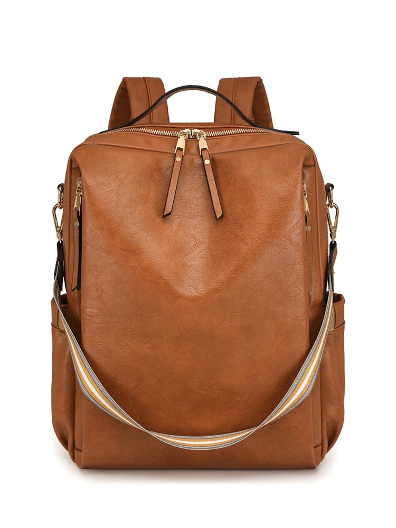 New Fashion Women's Backpack, Soft Leather Texture, Large Capacity, 15.6 Inch Laptop Bag, Casual Style, All Seasons, Durable PU Material