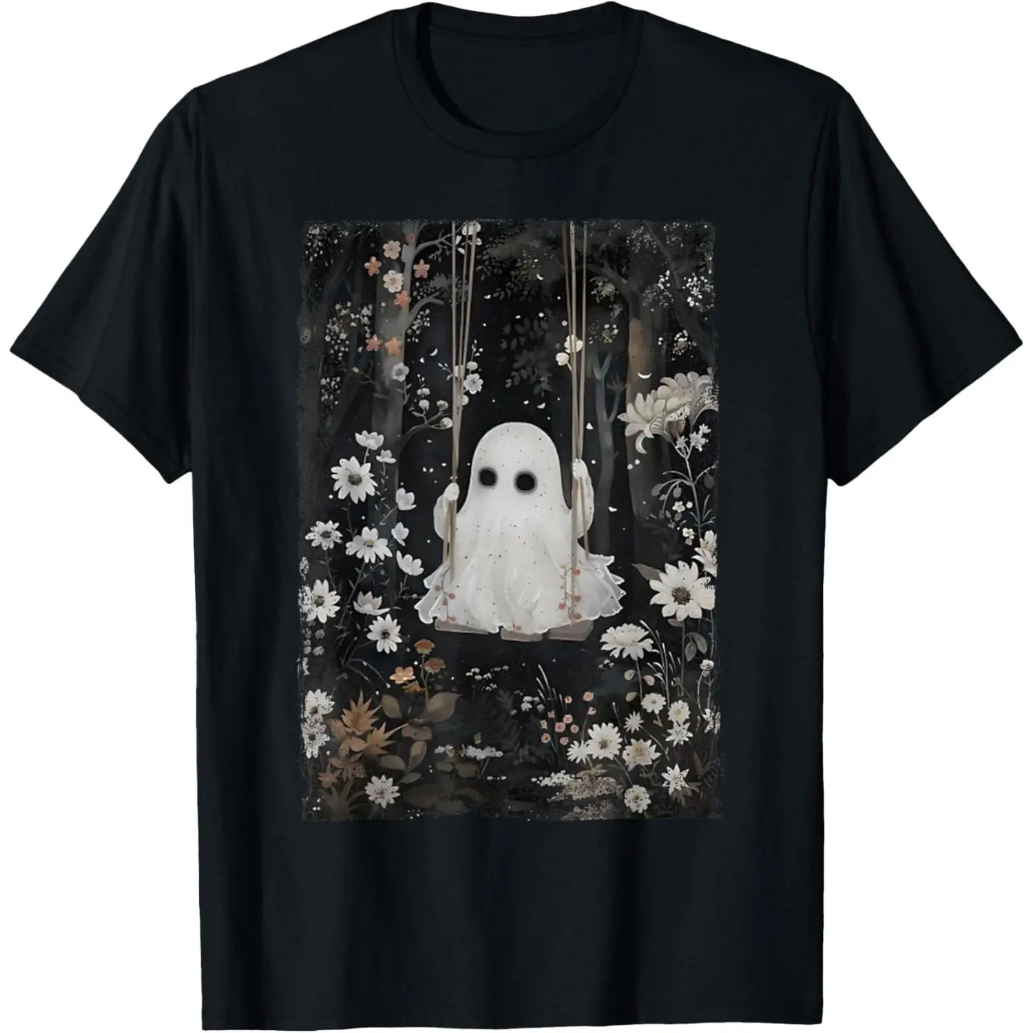 Cottagecore Ghost Swing Floral Aesthetic Halloween Spooky T-Shirt