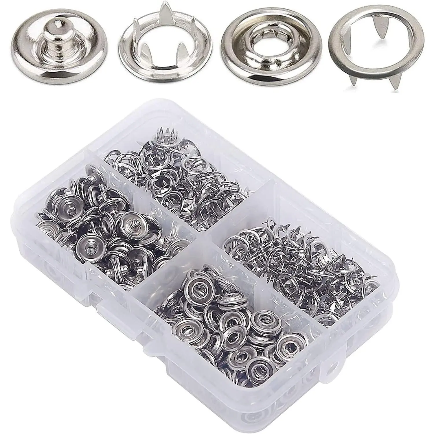 50 Sets 11mm Metal Snaps Copper Buttons for Sewing and Crafting (11mm Snaps Silver 50 Set)