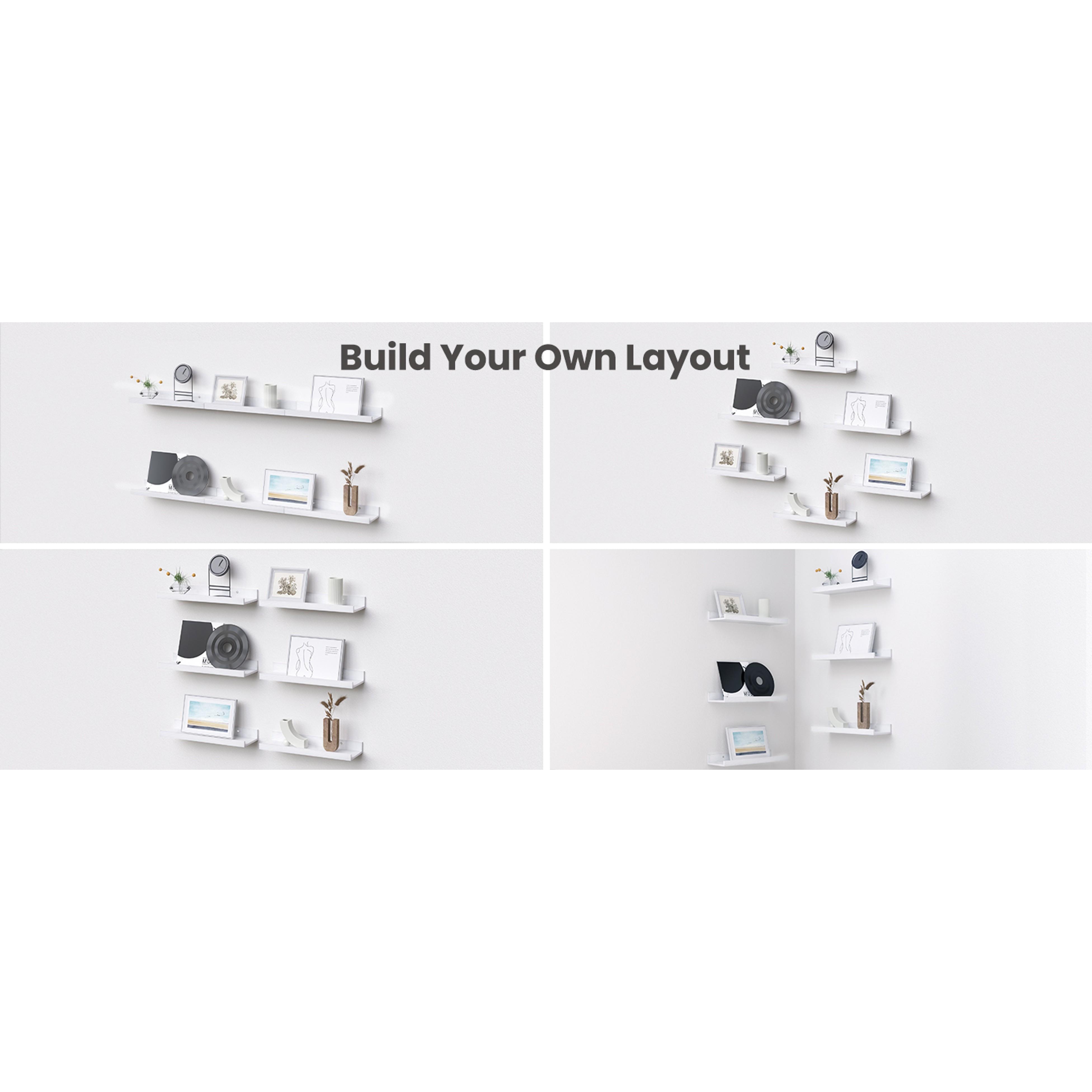 Floating Shelves for Wall, Wall Shelves for Decor Storage Set of 6, Wall Mounted Wood Shelf for Bedroom, Living Room, Bathroom, Kitchen, Picture Ledge Shelf, White Floating Shelves for Wall, Wall Shelves for Decor Storage Set of 6, Wall Mounted Wood Shelf for Bedroom, Living Room, Bathroom, Kitchen, Picture Ledge Shelf, White