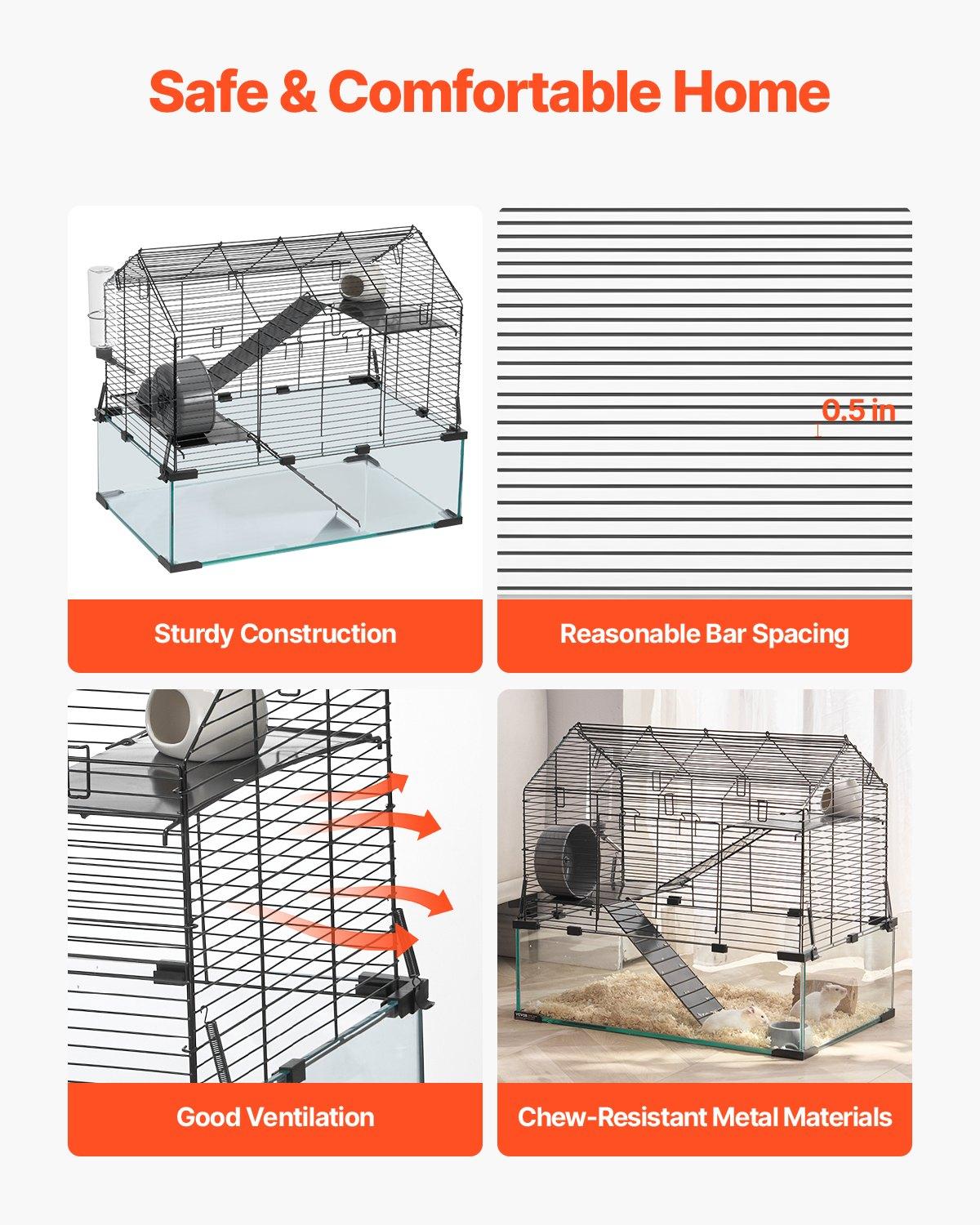 fathersdaygift  VEVOR Hamster Cage, 360 Viewing Transparent Hamster Habitats, Small Animal Cage, 22.8x 15x 21.3 in, Ventilated Pet Mouse Cages with Water Bottle, Portable Hamster House for Rats, Guinea Pigs