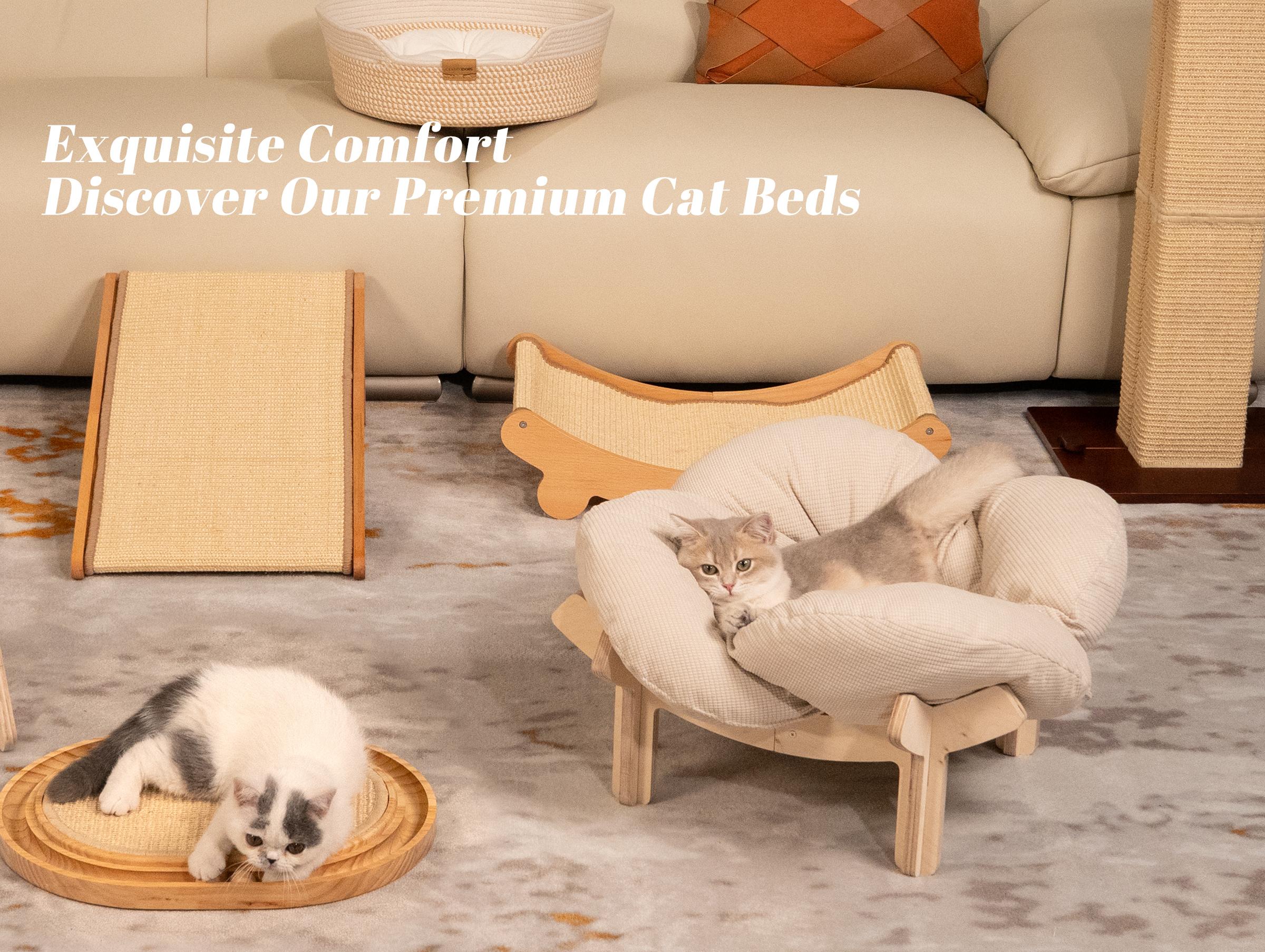 Elevated Flower Cat Bed，Wooden with Cushion， Fluffy Pet Couch Sofa for Indoor Cats and Dogs， Raised Kitty Lounge Chair， Suitable for Puppy, Cat Furniture(Large)