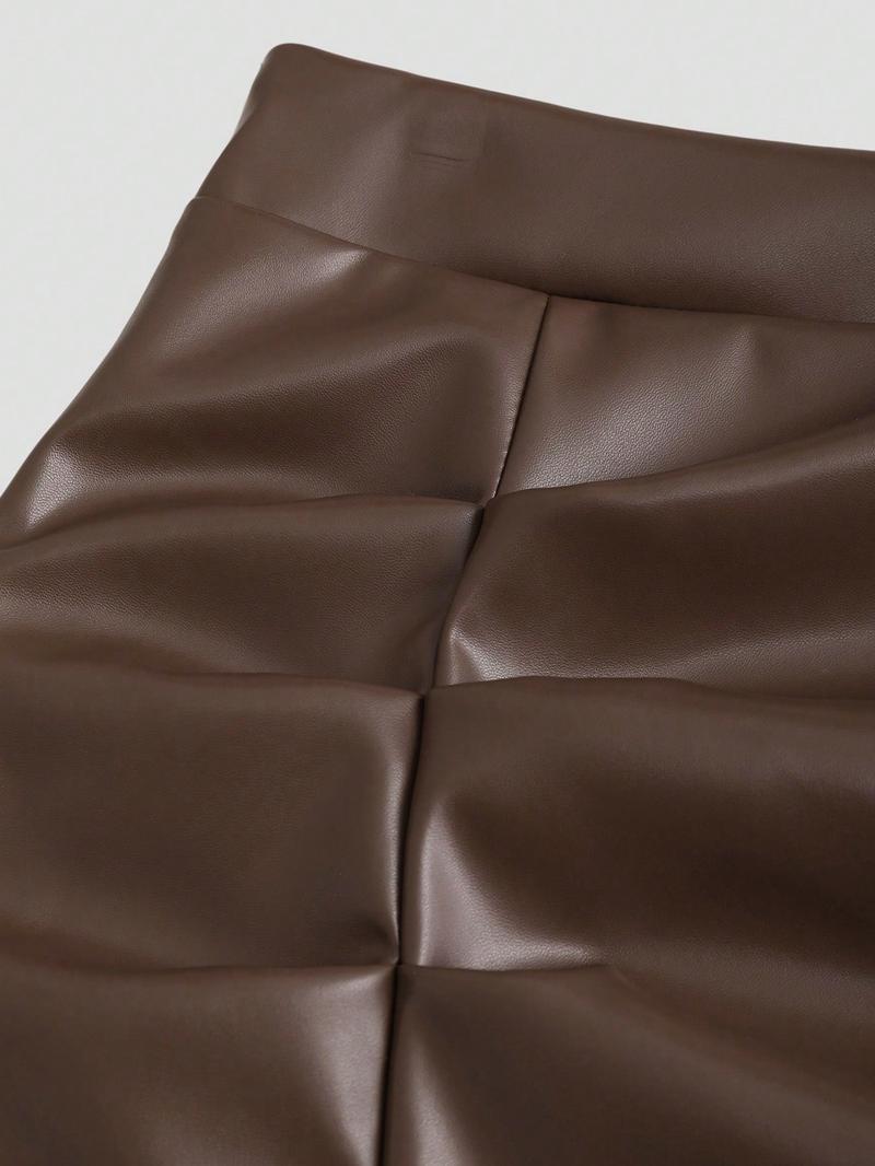 Women's High-Waisted Pleated Mini Skirt PU/Suede Leather Vintage Retro Y2K Side-Slit Flared A-Line for Spring Fall Brazilian Elegant Skirt  Valentine's Day Date & Party