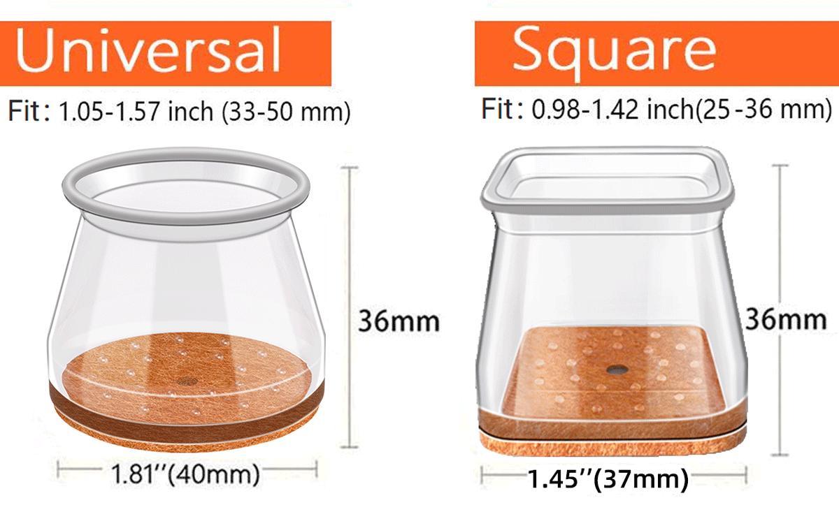 Square Chair rubber Leg Protectors for Hardwood Floor Fits All Shape Chair Mat for Wood and Tile Floors. Chair Leg Universal Cover Elastic Mold Rectangular Silicone