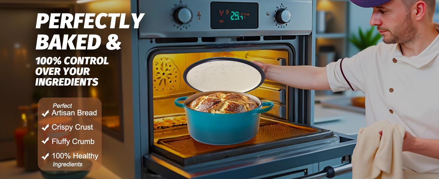 Enameled Cast Iron Dutch Oven with Proofing Basket, Non-Stick Ovenproof Casserole Pot, Pink Dutch Oven for Braising, Stews, Roasting & Bread Baking 5Litres-26cm