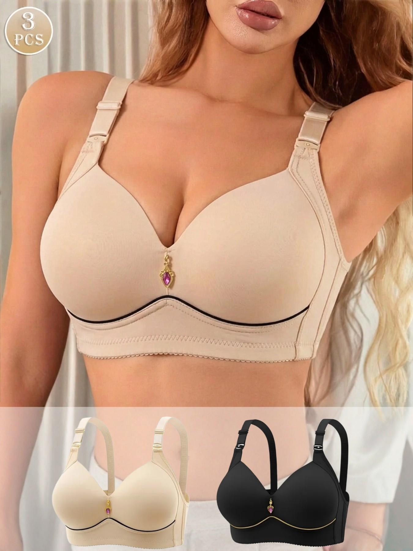 1/2/3 Simple Color Maternity Bras, Maternity Solid Bra, Comfortable Breathable Nursing Bras For Women, Workout No Steel Ring Adjustable Bra, Detachable, Suitable For Various Occasions