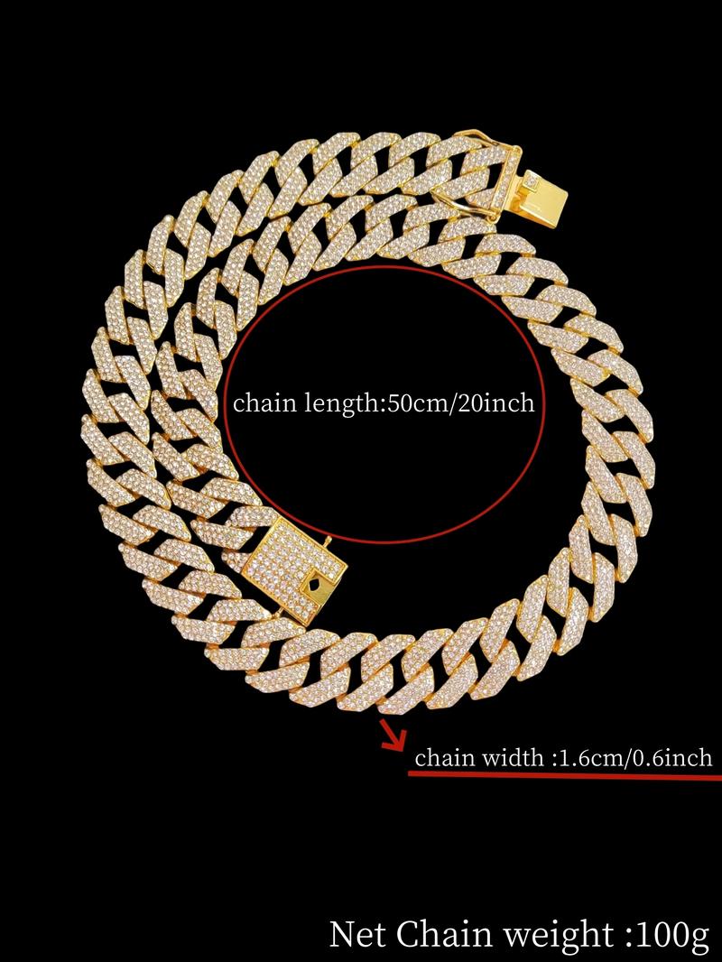 Rhinestone Decor Cuban Chain Necklace for Men & Women, Fashion Hip Hop Iced Out Jewelry for Party, Daily Clothing Decor for Birthday Gift, Cuban Link Chain