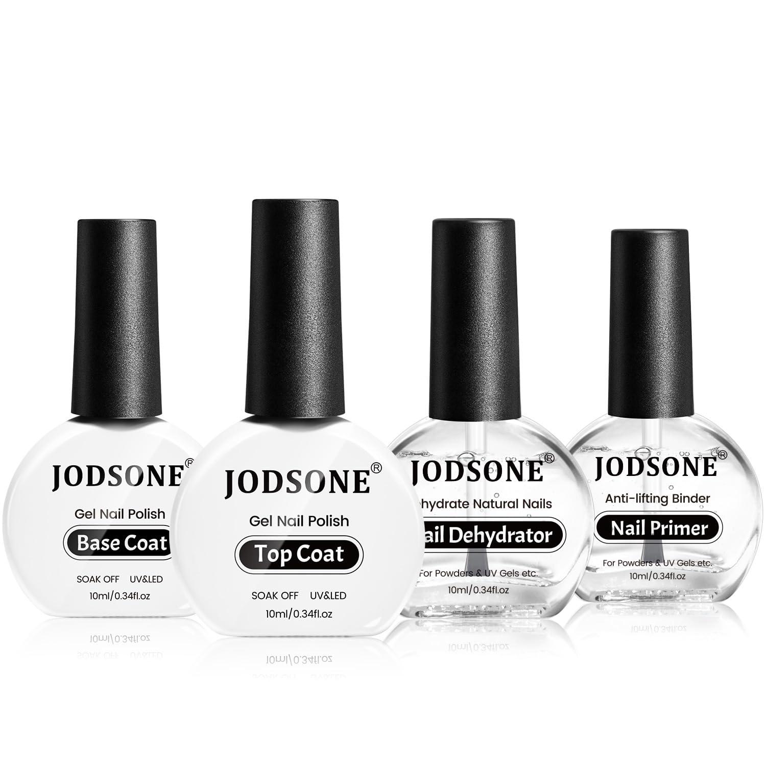 JODSONE 4 Bottle 10ML Nail Primer Base Coat Top Coat Glossy Quick Drying Durable DIY Nail Art Design Long Lasting Gift For Girls, transparent Cosmetic Coverage