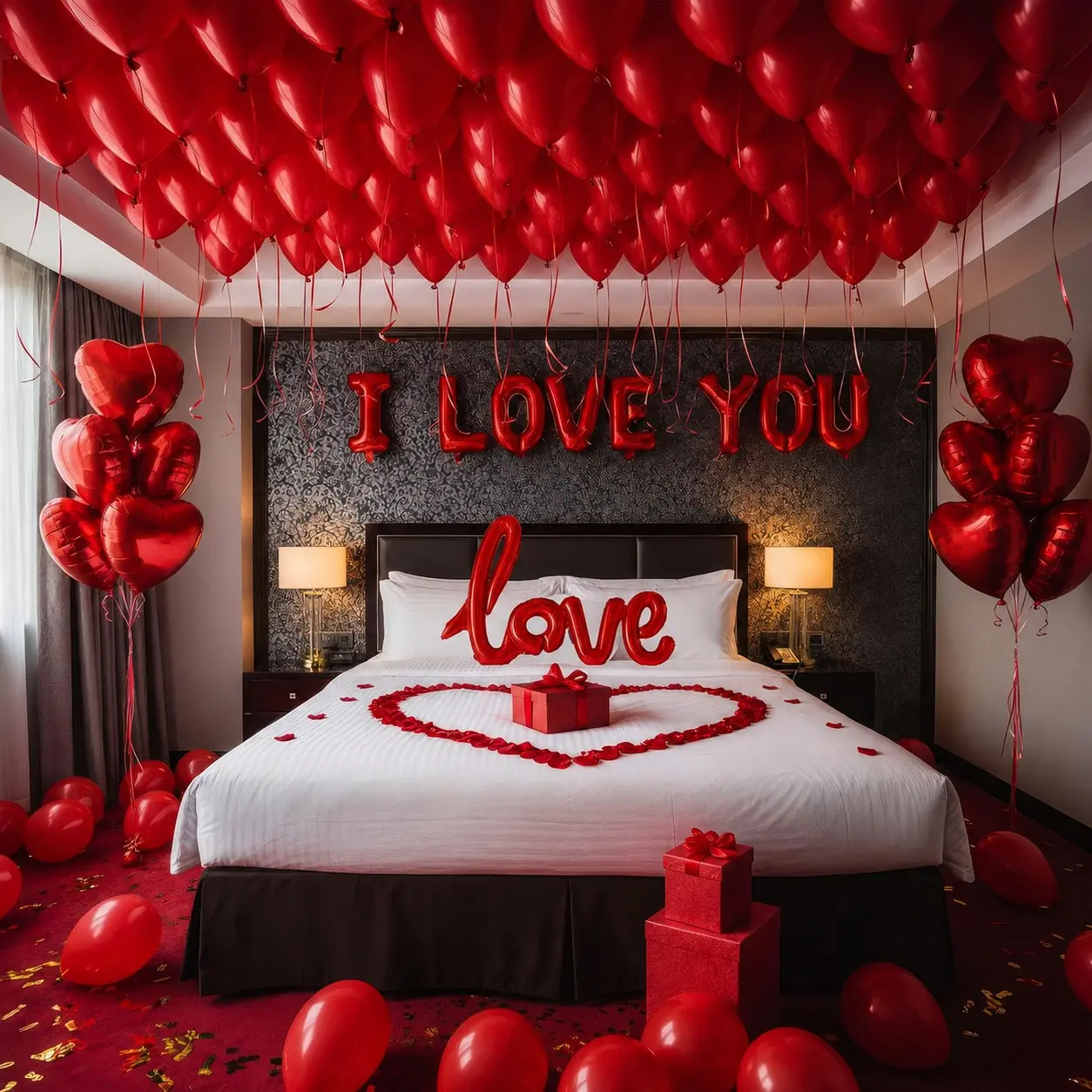 I Love You Balloons red romantic balloon kit with red heart I LOVE YOU mylar balloons red rose petals for hotel Dec orations decorations Valentines Party wedding anniversary supplies