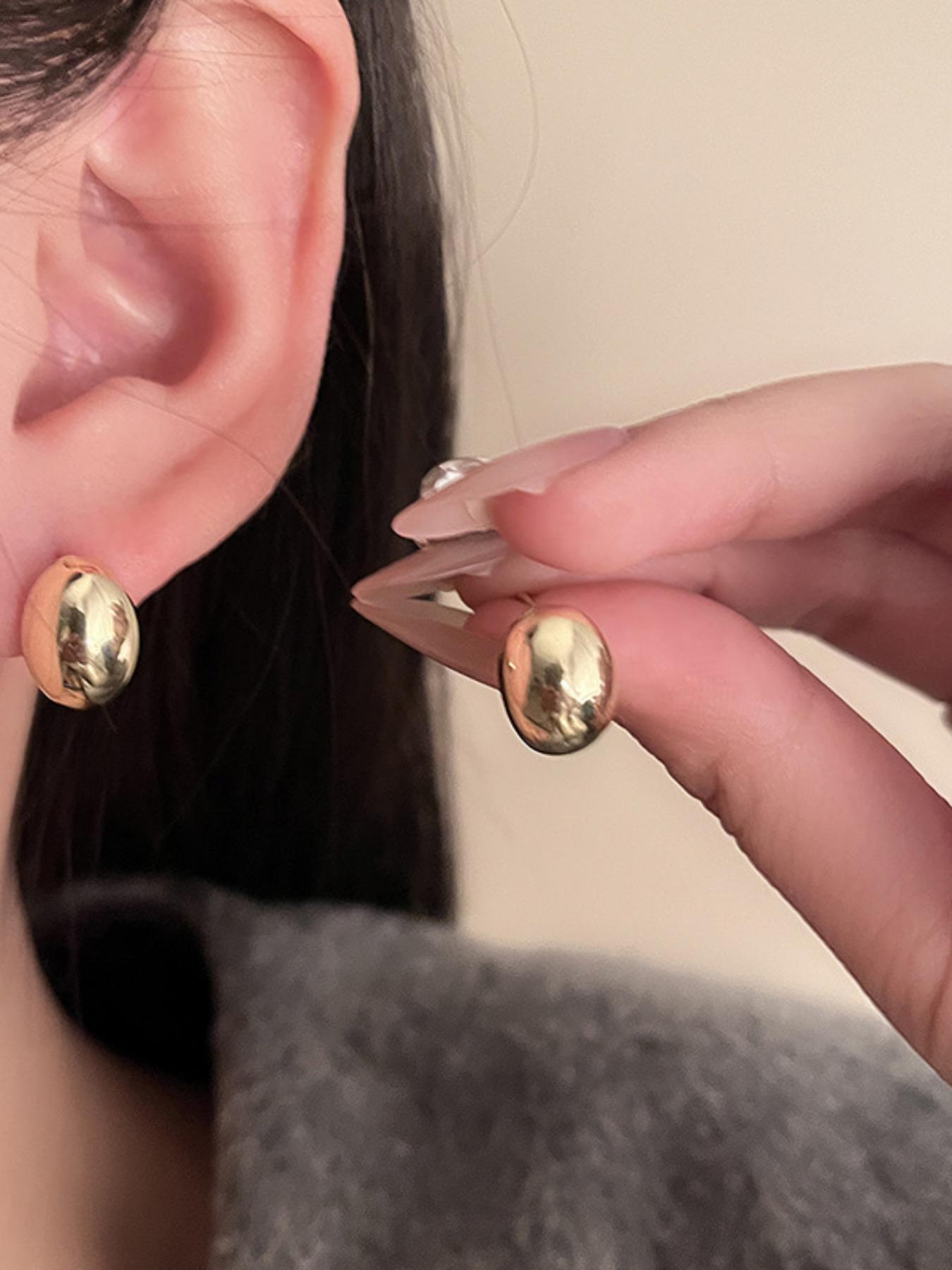 Trendy Silver Color Bean Earrings, Simple Metal Studs for Women, Minimalist Style, High-End Versatile Ear Jewelry