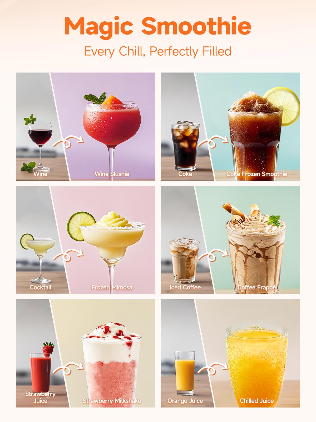 SYINTAO Slushie Machine — Make slush, margaritas, cocktails, frappés & milkshakes with no ice needed. Auto-cleaning & multi-function options included. Ideal for couples’ date night, parties & family gatherings.