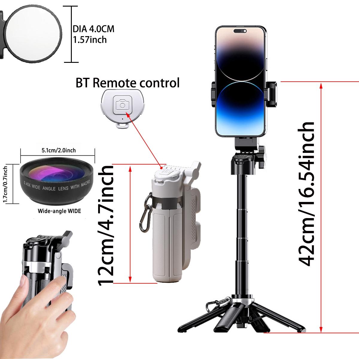 Multifunctional Mini Wireless Selfie Stick Tripod with 2 Lighters & Wide Angle Lens, Selfie Stand, Portable Phone Accessory for Travel Photography, Travel Gadgets