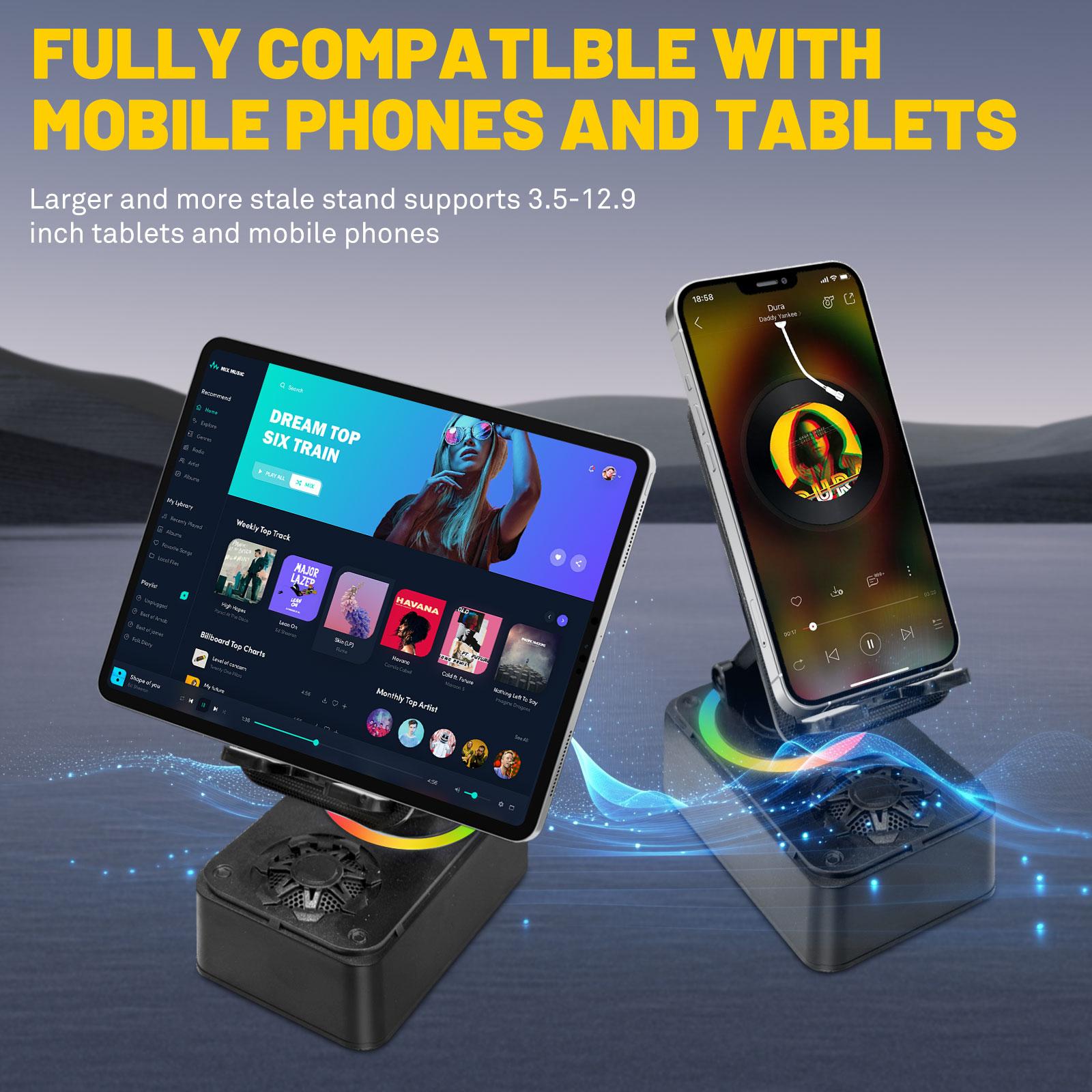 Wireless Audio Bluetooth Speaker, 3-in-1 Cellphone Holder, with USB EmergencyRechargeable (1200mAh), LED Nightlight, 360°Foldable for Phone or Pad, For Home, Car, OutdoorGifts for Friend, Family