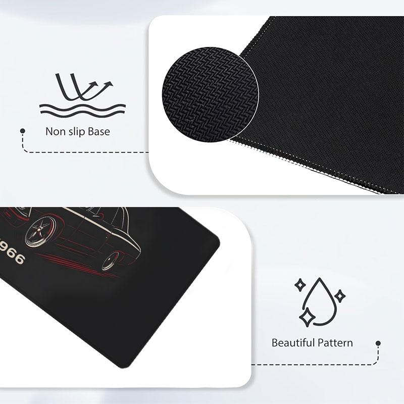 Classic black muscle car large-sized gaming mouse pad, vintage automotive design desktop protection pad, anti-slip rubber lock edge high-definition printing, suitable for computers, laptops, offices, homes, schools, as a gift for family and friends.