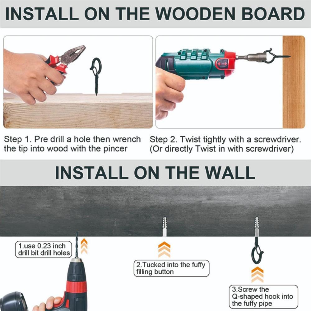 61pcs/set Outdoor windproof Heavy screw hook, easy to release Q-shaped hook, suitable for hanging Christmas lights, potted plants, ceiling hooks, including hexagonal wrench, Valentine's Day/Ramadan/Christmas decoration hook