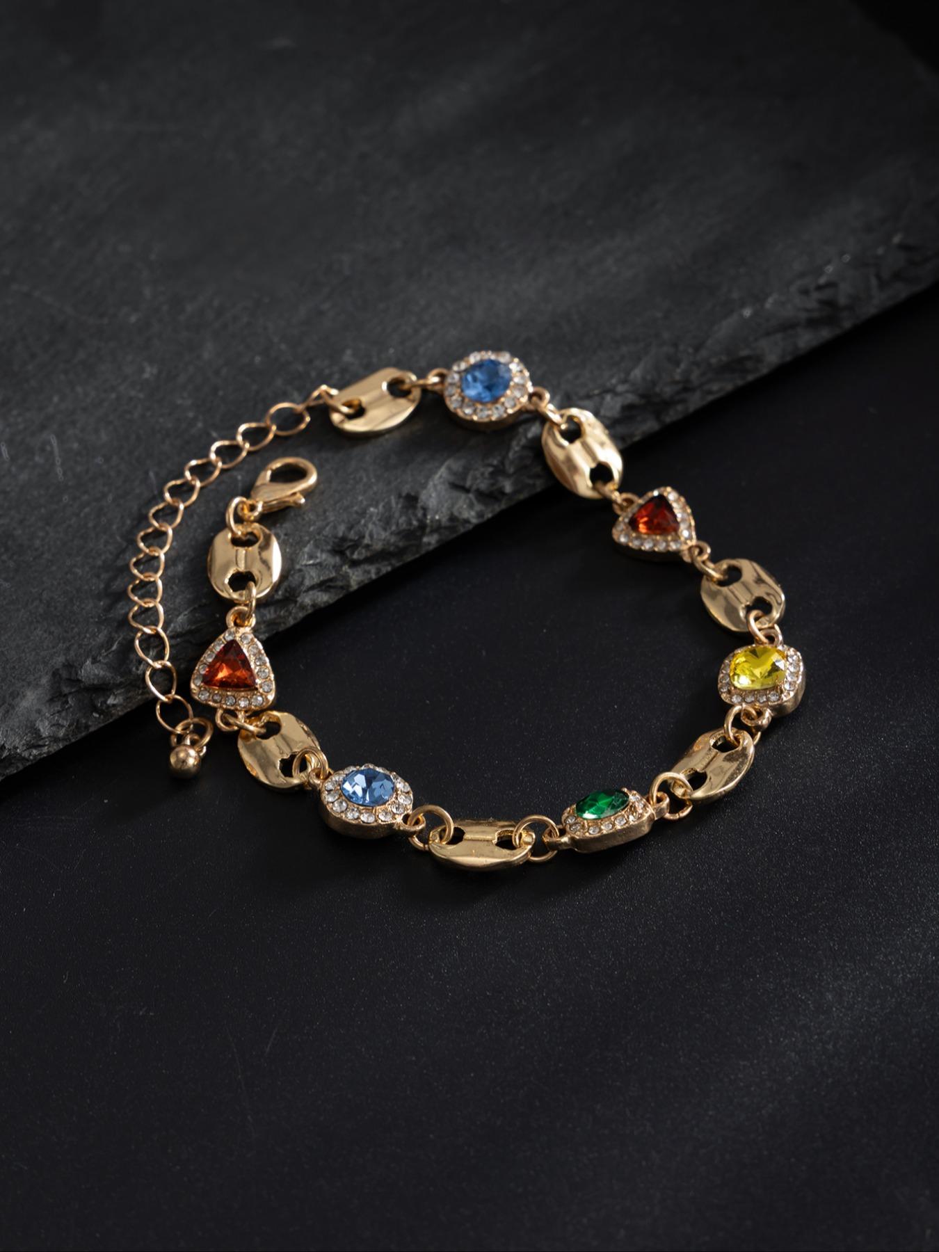 Men's Colorful Gemstone Bracelet, Rhinestone Jewelry for Daily Wear, Party & Holiday Accessories, Stylish Men's Fashion Accessory