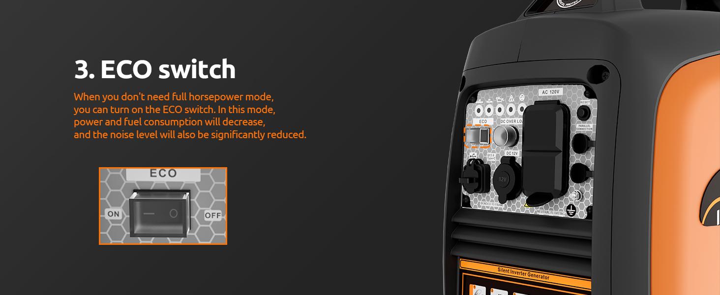 2500-Watt Generator, CO Shutoff Inverter Generators for Home Use, Portable, Gas Powered, Adjustable Eco-Mode & Low Noise, Parallel Capable, EPA Compliant