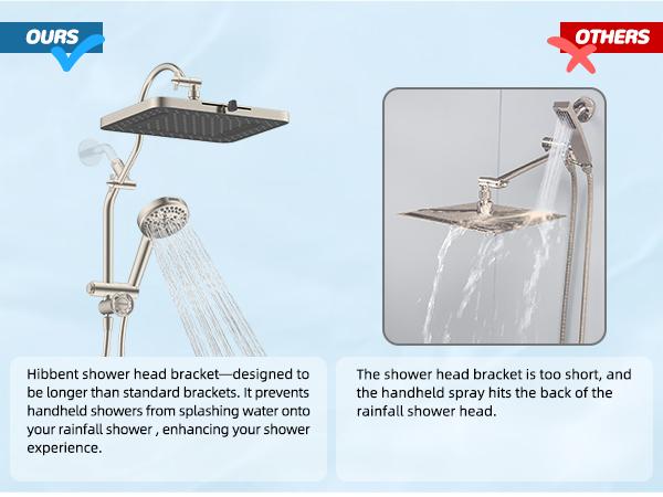 Hibbent Upgraded 13'' Shower Head Combo, High Pressure 5 Spray Rainfall Showerhead, 10 Spray Mode Handheld, All Metal Easy Reach 4-way Diverter with Pause Mode, 71'' Hose and Holder, Brushed Nickel