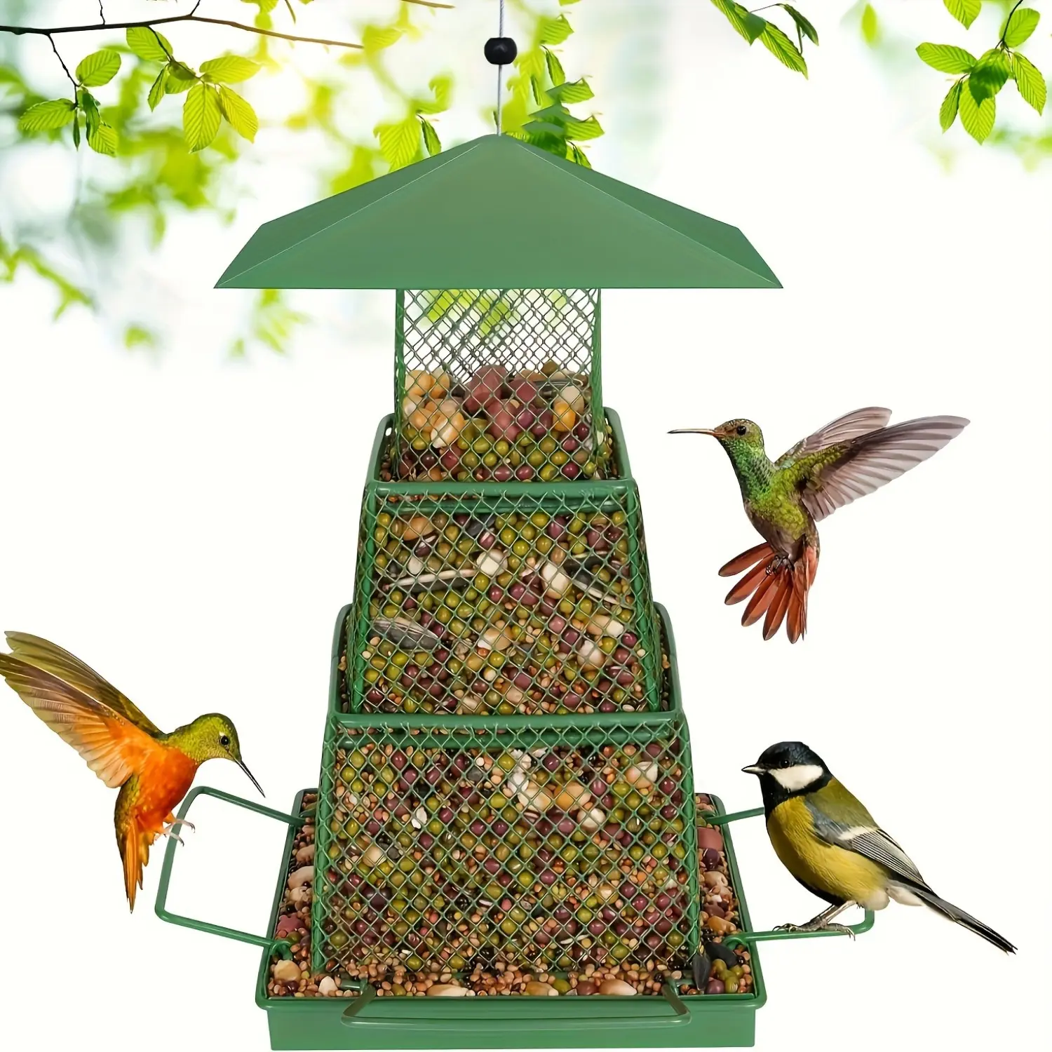 Outdoor Squirrel‑proof Hanging Bird Feeder, Expandable 360‑degree Feeding & Perching Design, Heavy‑duty Metal Grid Seed Preservation Bird Feeder, Ideal for Finches & Wild Birds, Practical Decor Accessory for Garden, Yard Backyard Outdoor Landscape
